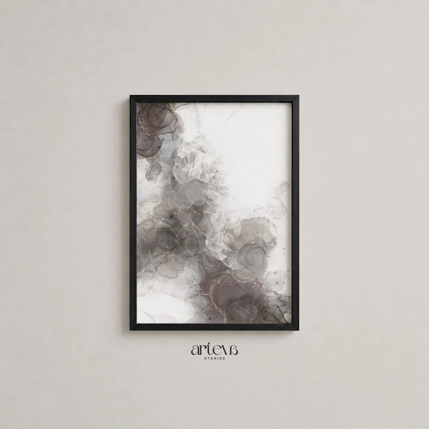 Neutral Smoky Taupe Abstract Ink Wall Art - Gambar 13