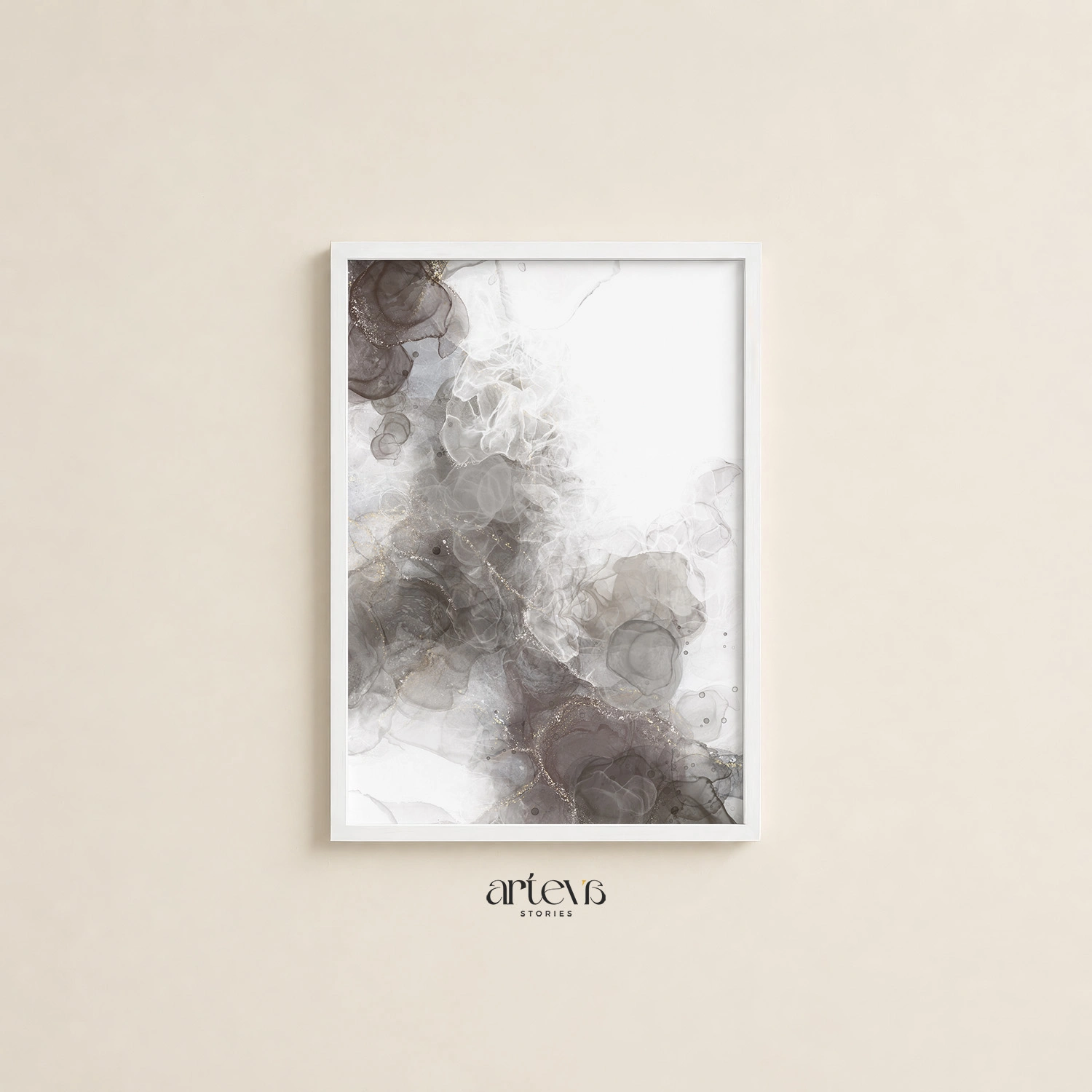 Neutral Smoky Taupe Abstract Ink Wall Art - Gambar 14