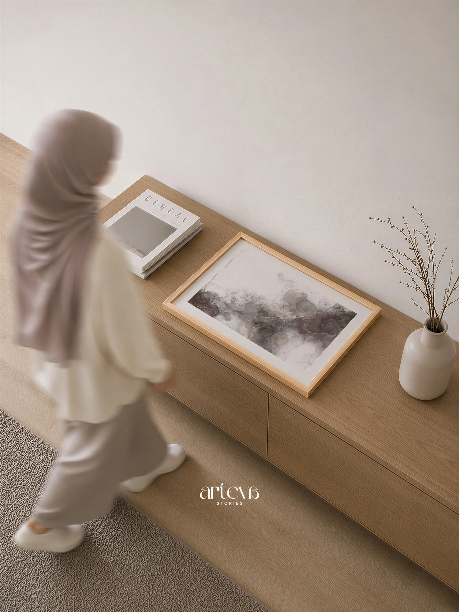 Neutral Smoky Taupe Abstract Ink Wall Art - Gambar 7