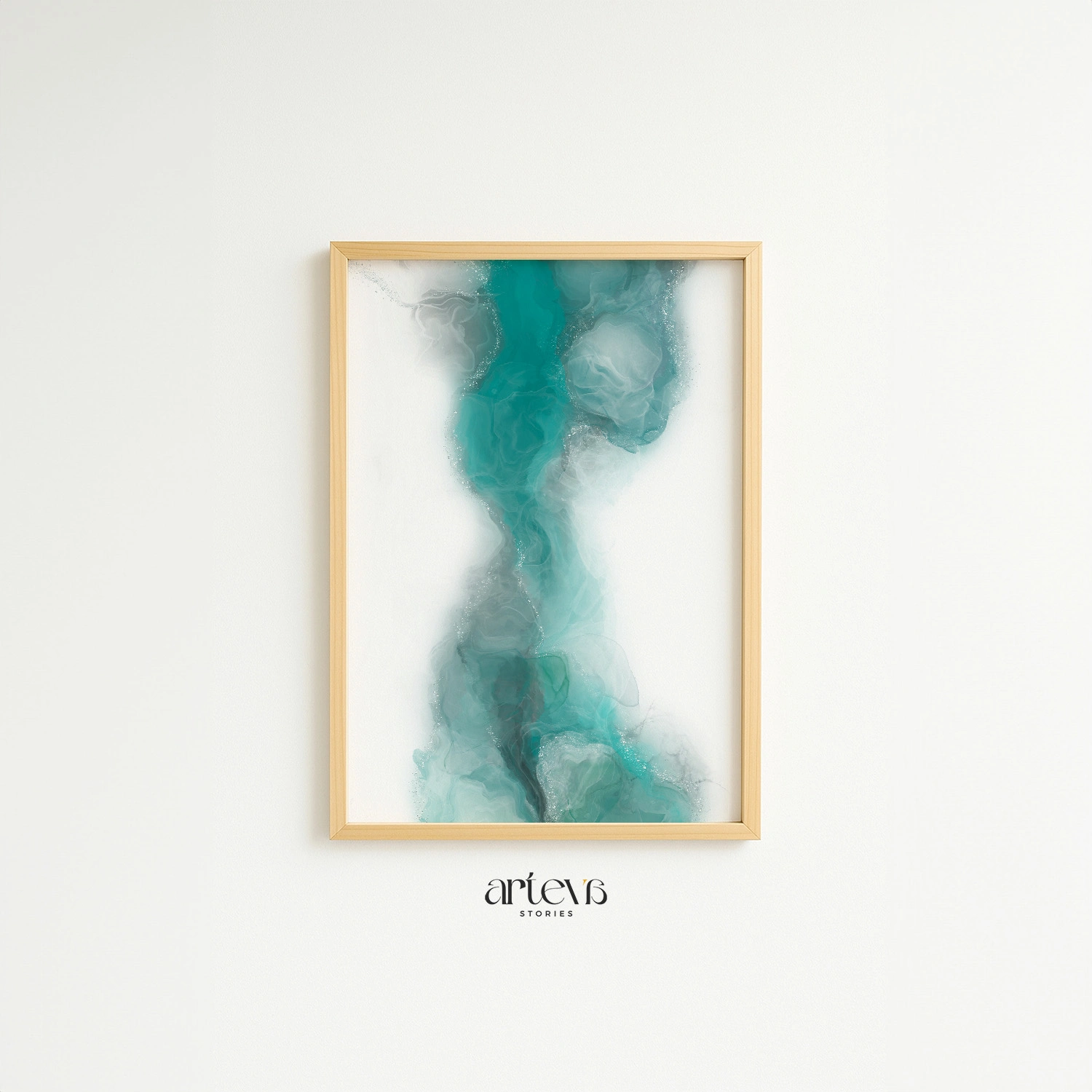 Aqua Veil Abstract Green Ink Wall Art - Gambar 11