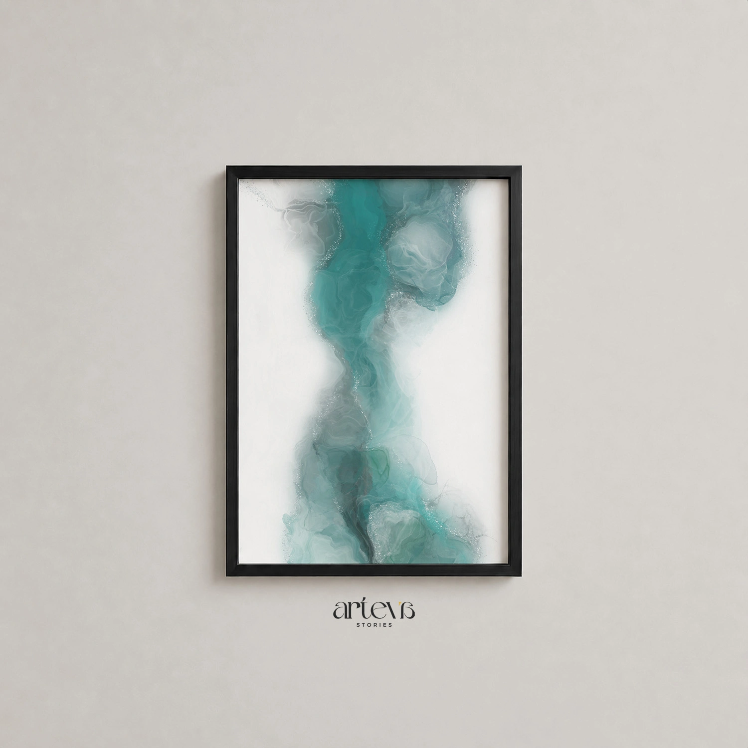 Aqua Veil Abstract Green Ink Wall Art - Gambar 12