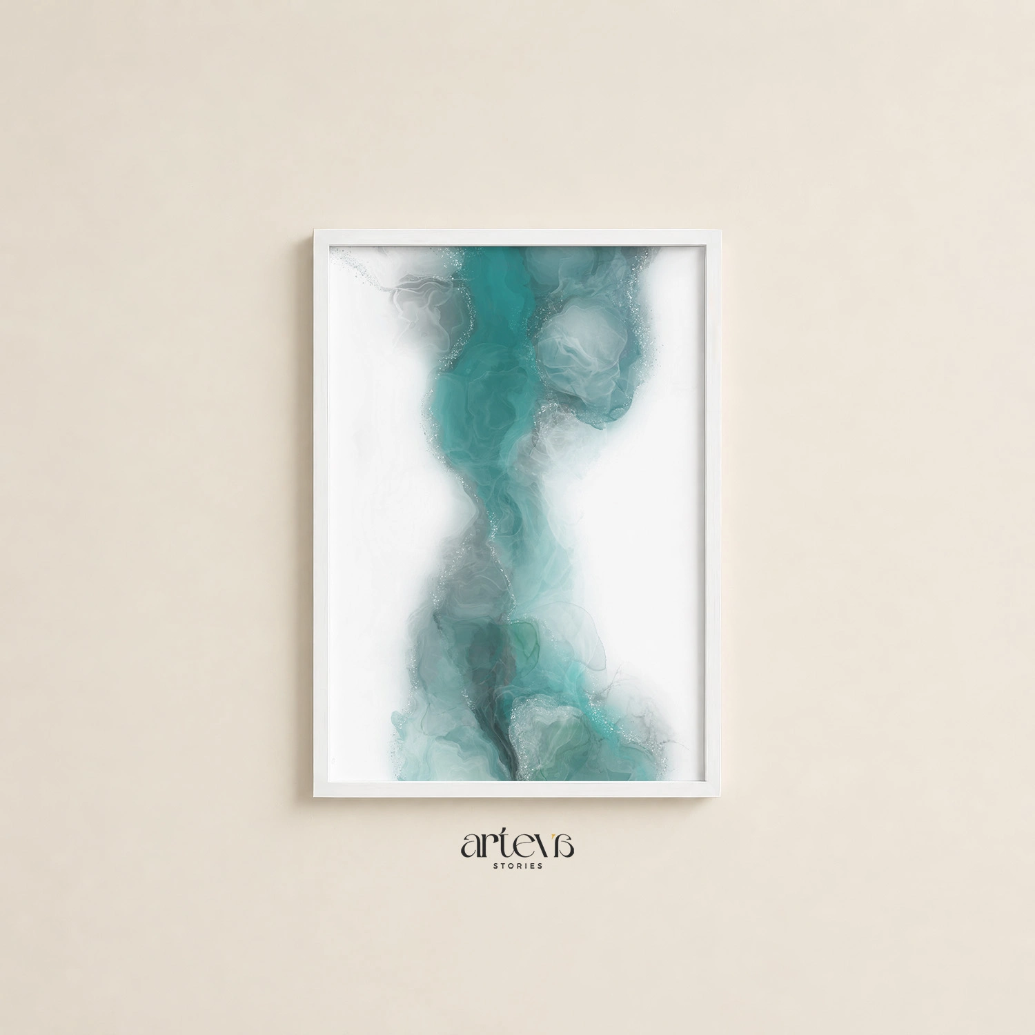 Aqua Veil Abstract Green Ink Wall Art - Gambar 13