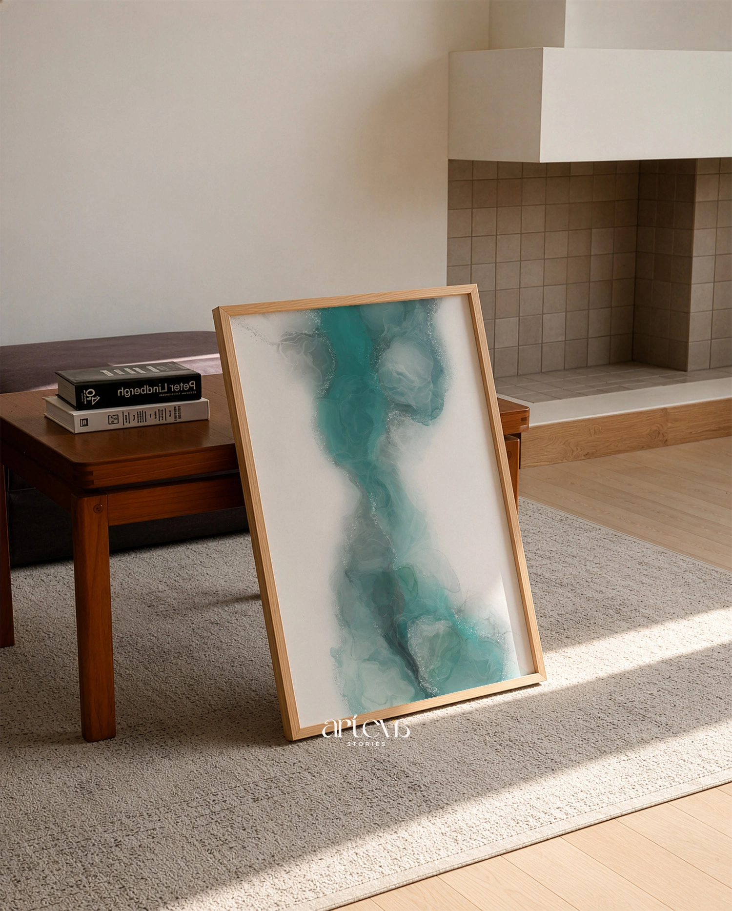 Aqua Veil Abstract Green Ink Wall Art - Gambar 10