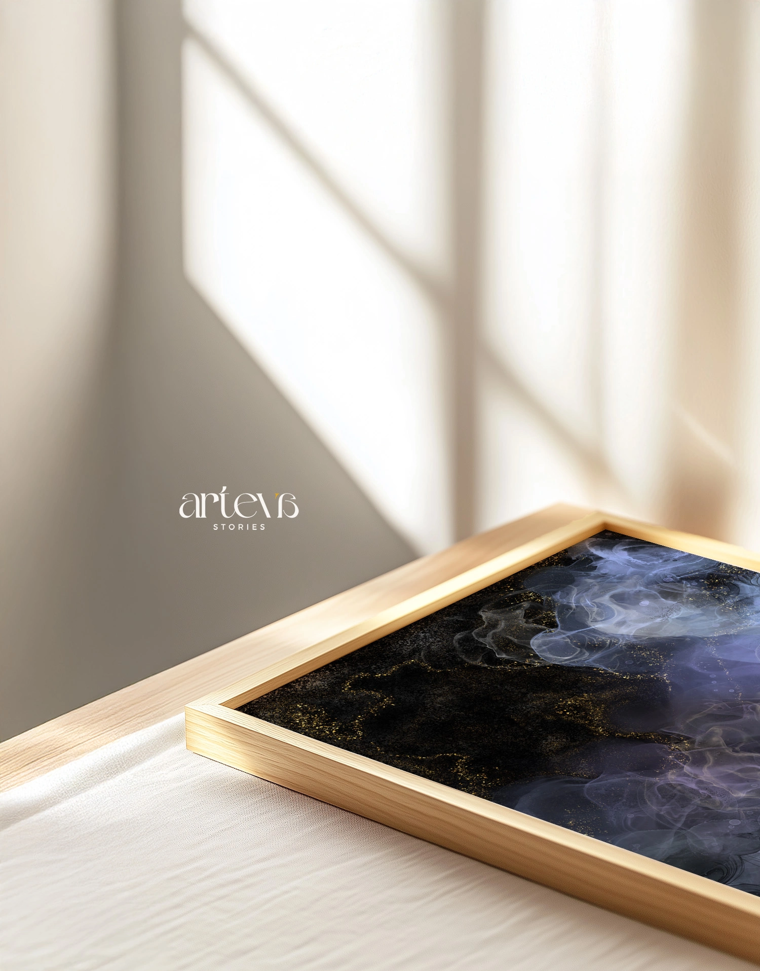 Midnight Gold Abstract Ink Wall Art - Gambar 3