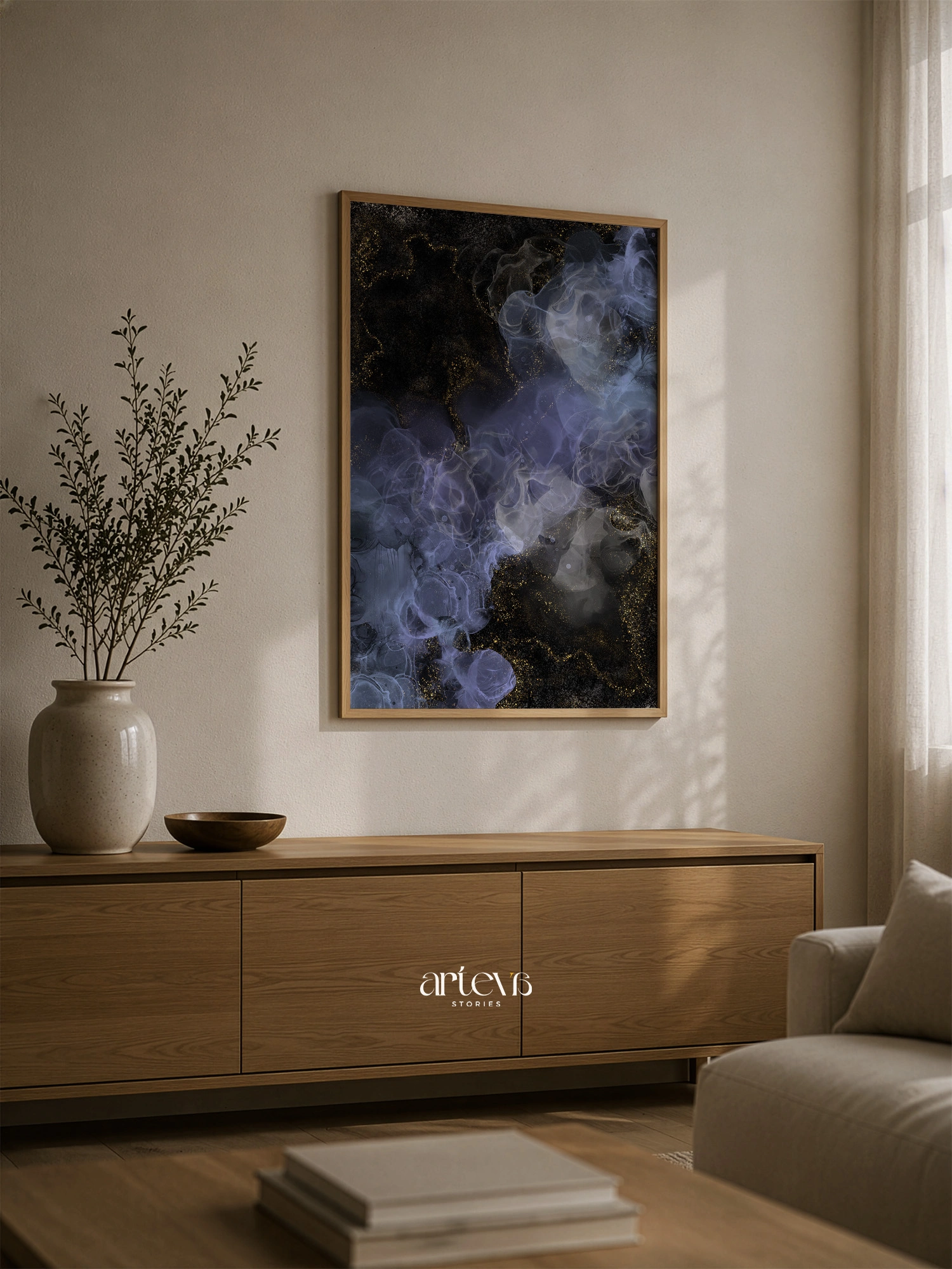 Midnight Gold Abstract Ink Wall Art - Gambar 4