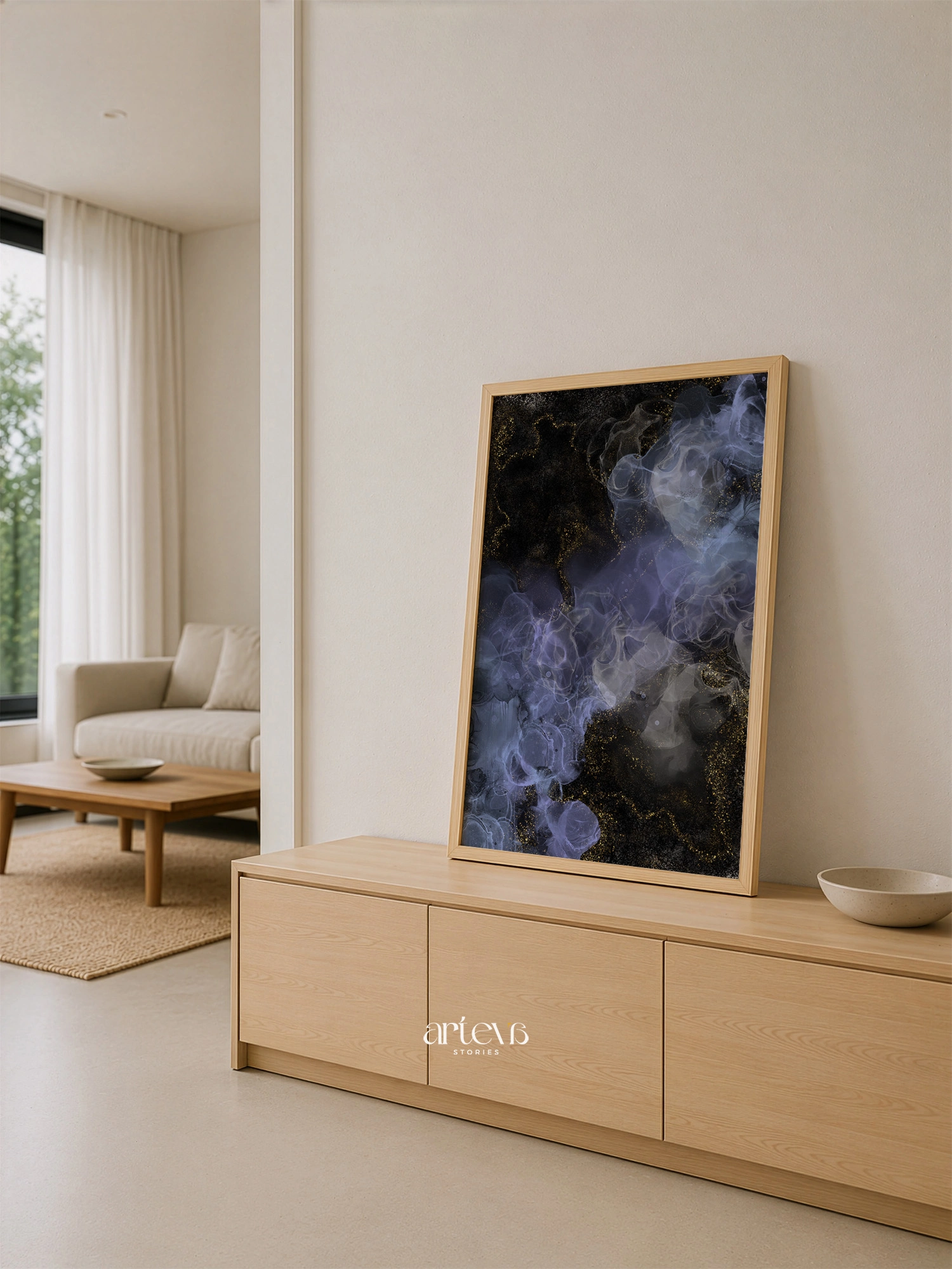 Midnight Gold Abstract Ink Wall Art - Gambar 5