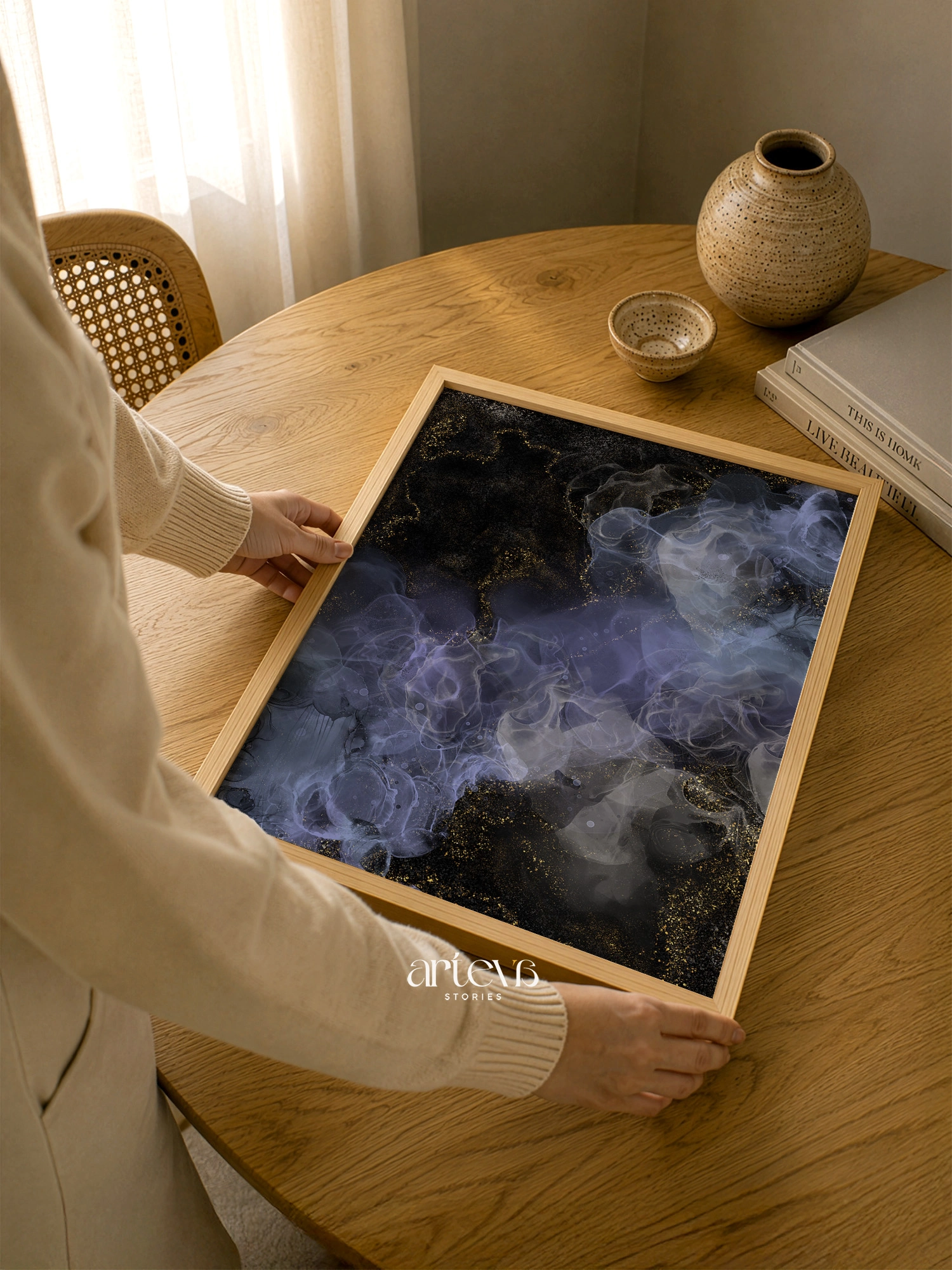 Midnight Gold Abstract Ink Wall Art - Gambar 7