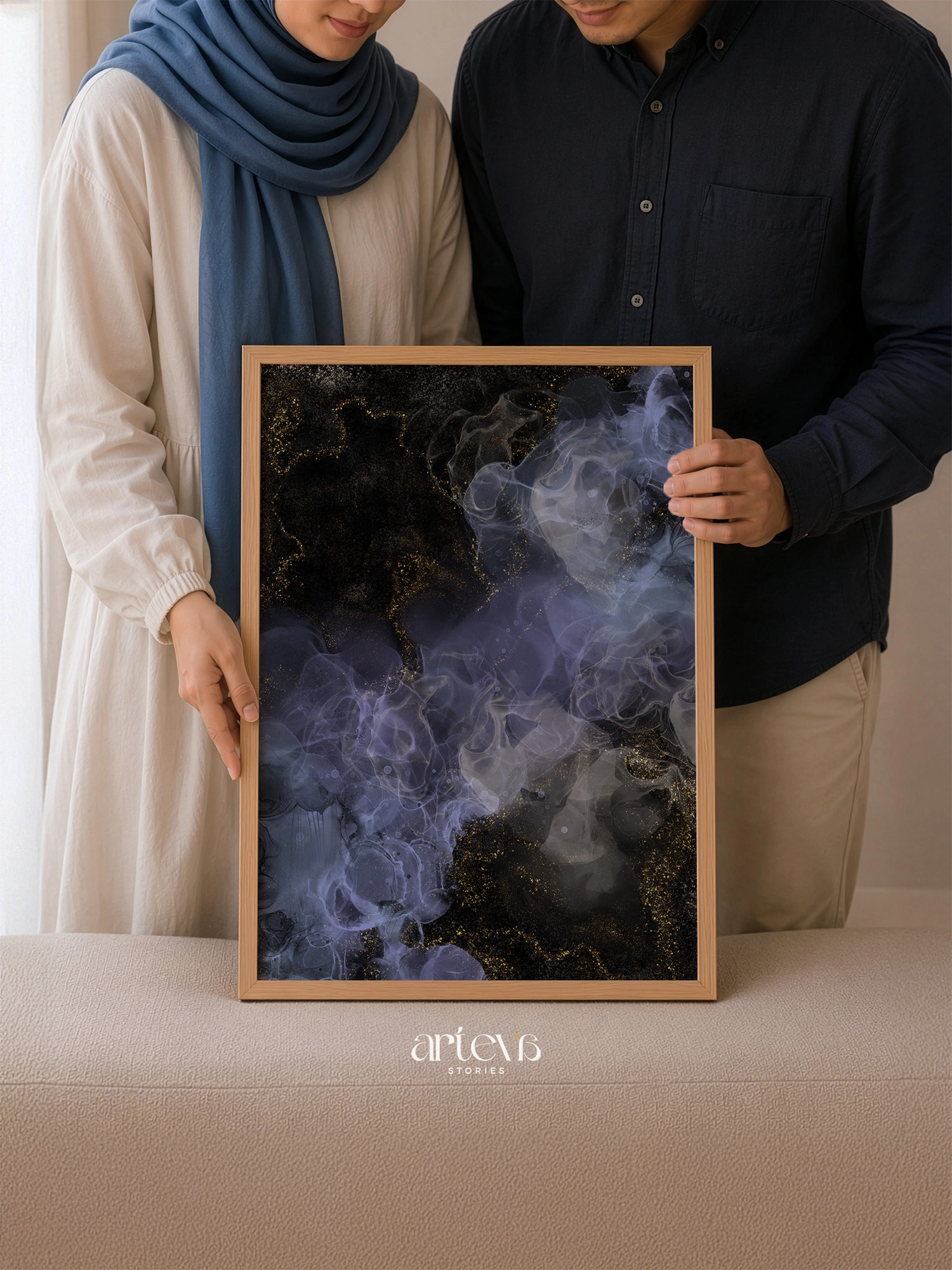 Midnight Gold Abstract Ink Wall Art - Gambar 8