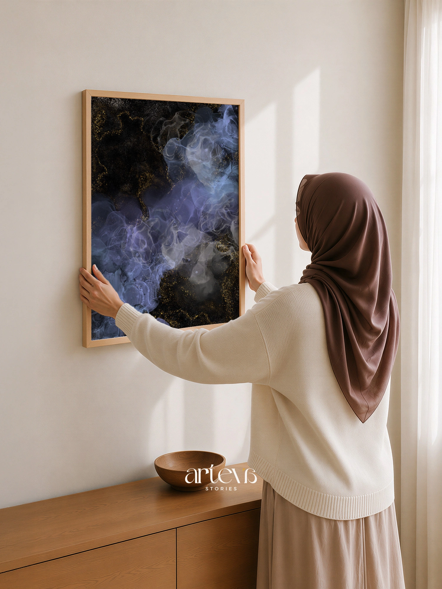 Midnight Gold Abstract Ink Wall Art - Gambar 9