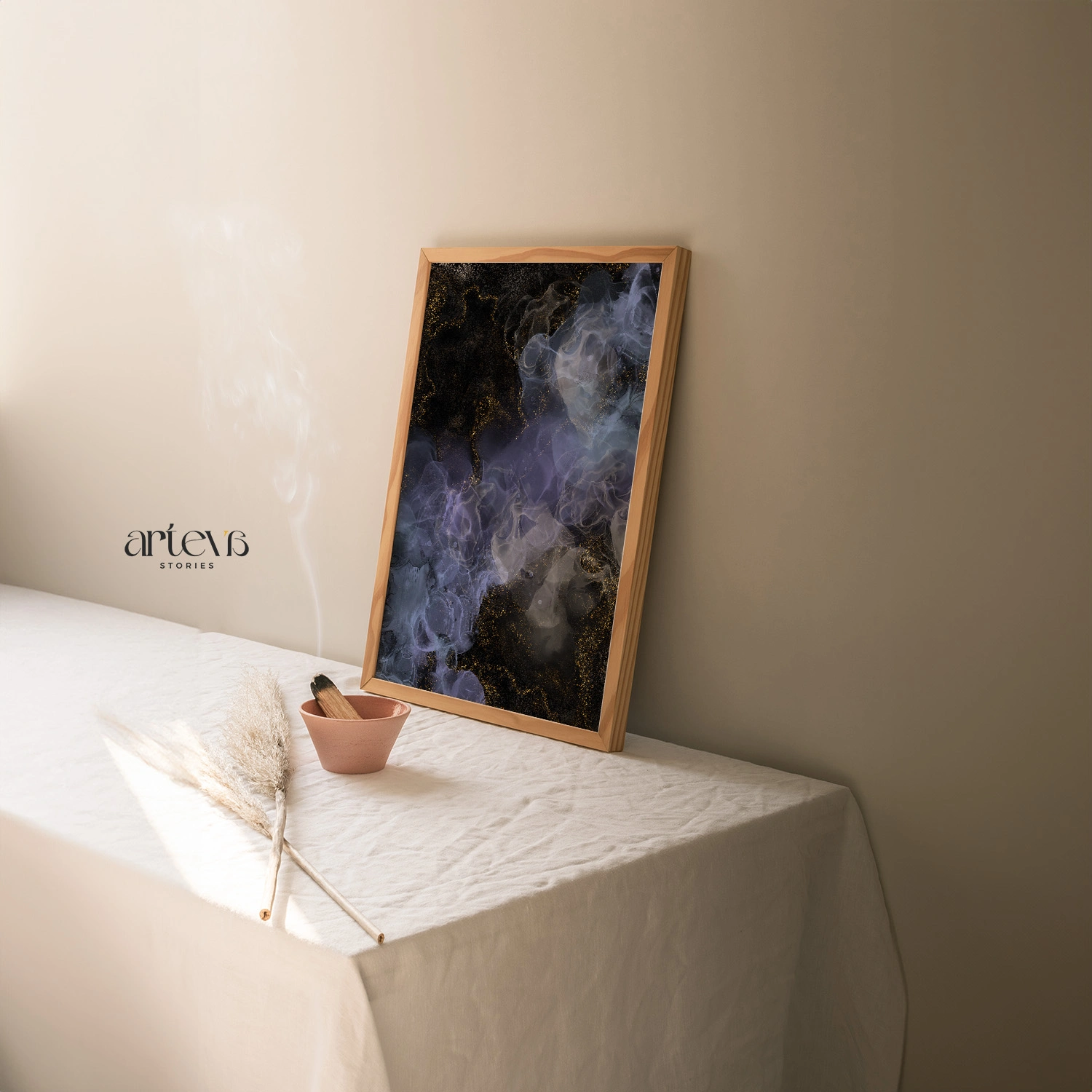 Midnight Gold Abstract Ink Wall Art - Gambar 10