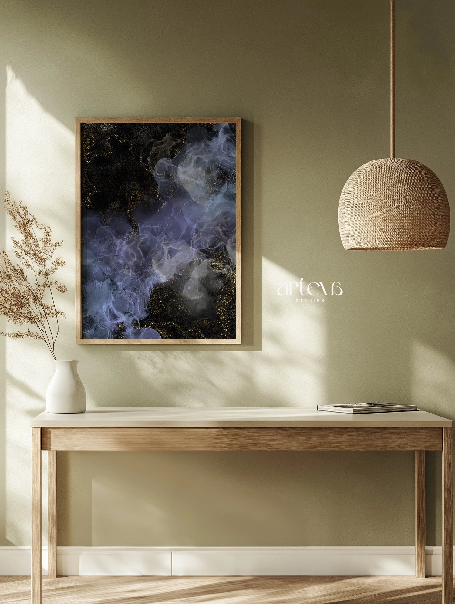 Midnight Gold Abstract Ink Wall Art - Gambar 11