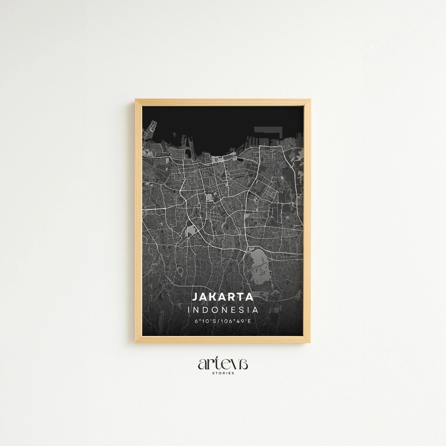 Jakarta (Indonesia) City Map Wall Art - Midnight Shadow - Gambar 10