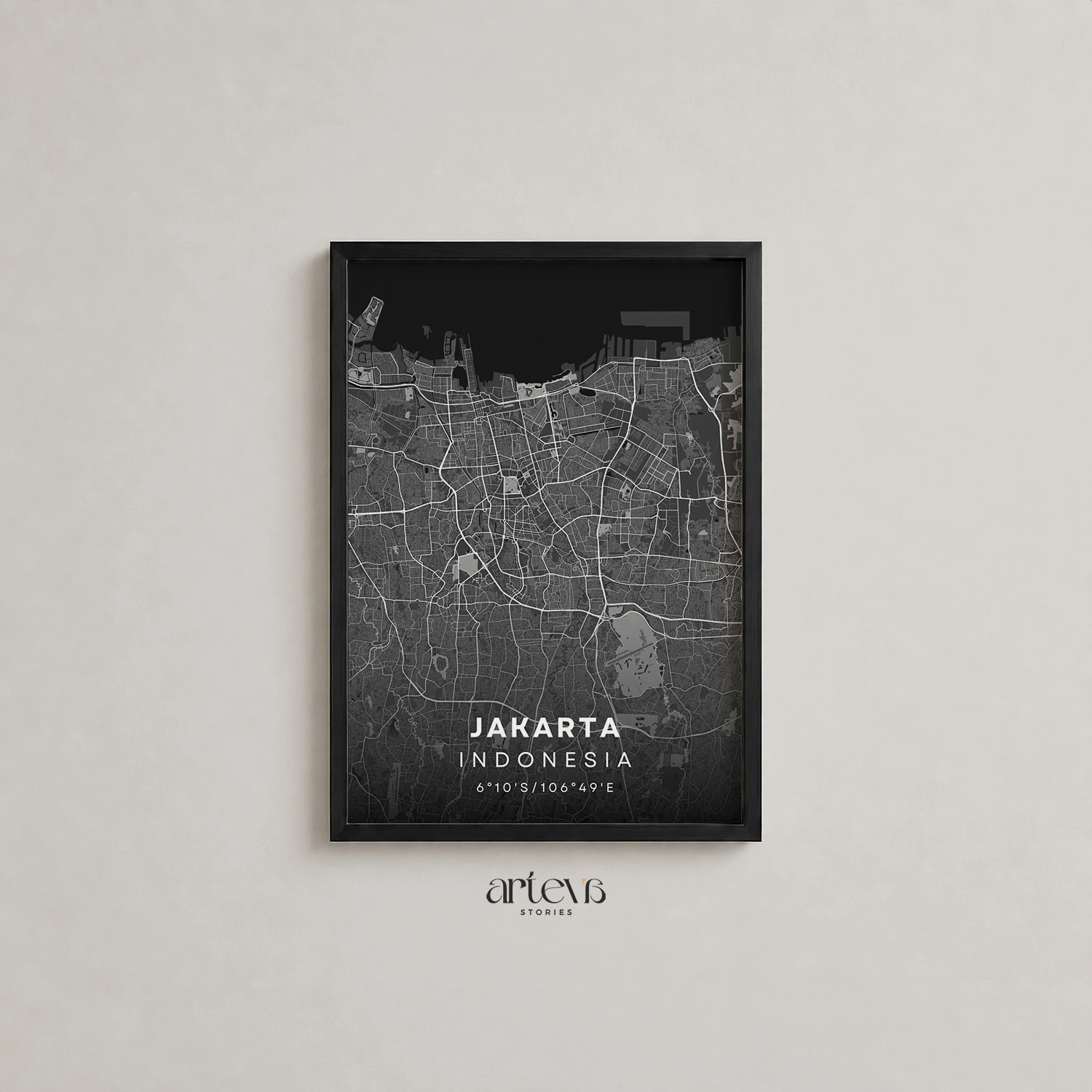 Jakarta (Indonesia) City Map Wall Art - Midnight Shadow - Gambar 11