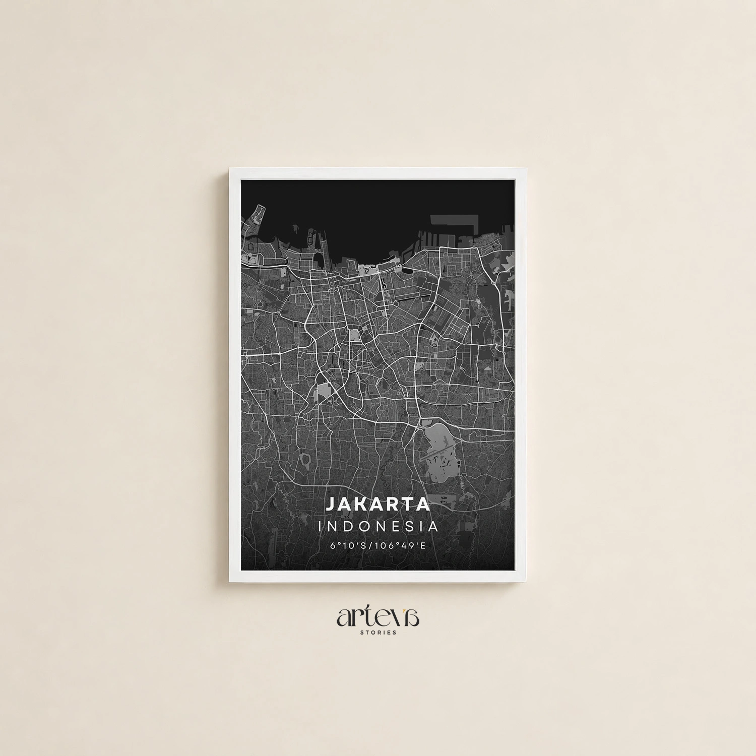 Jakarta (Indonesia) City Map Wall Art - Midnight Shadow - Gambar 12