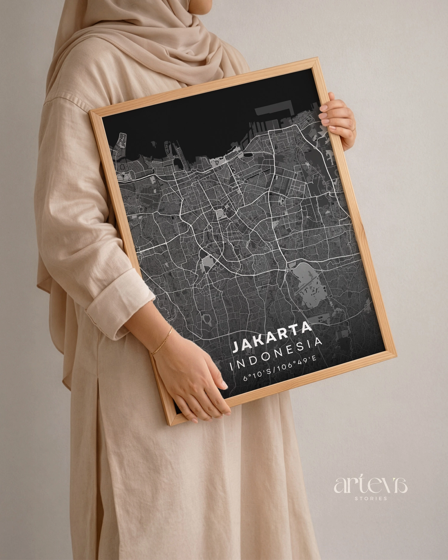 Jakarta (Indonesia) City Map Wall Art - Midnight Shadow - Gambar 9