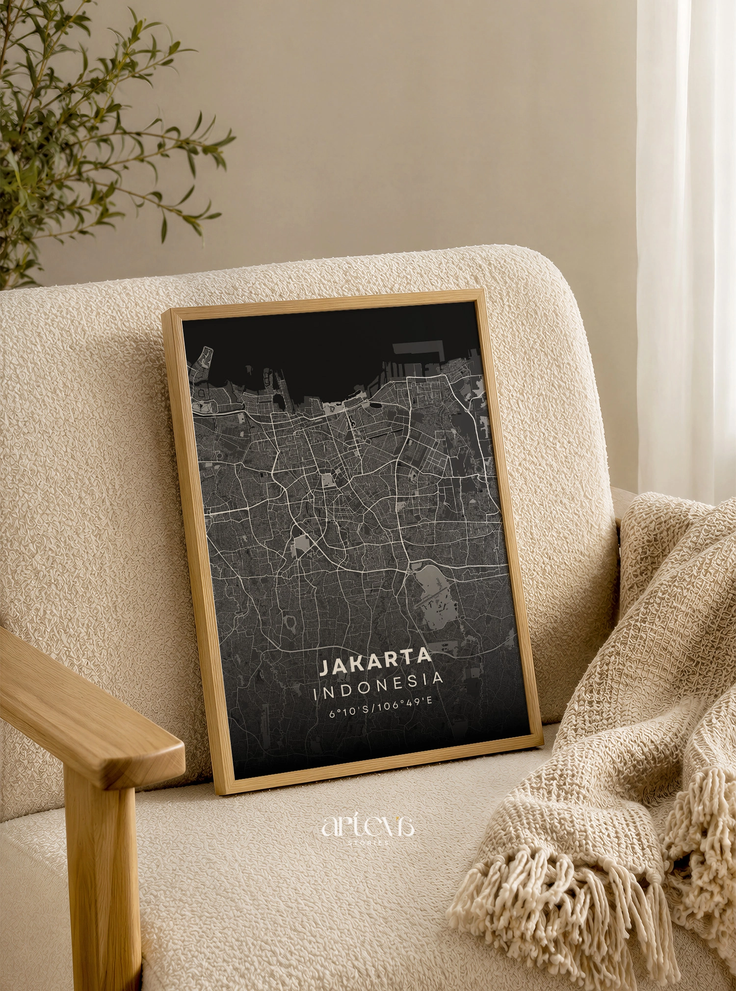 Jakarta (Indonesia) City Map Wall Art - Midnight Shadow - Gambar 3