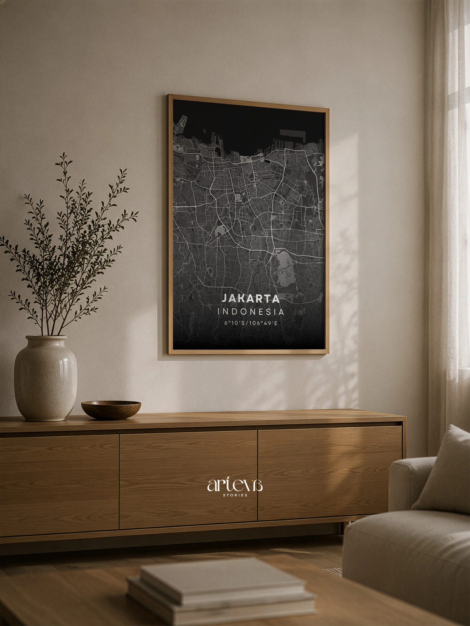 Jakarta (Indonesia) City Map Wall Art - Midnight Shadow - Gambar 5
