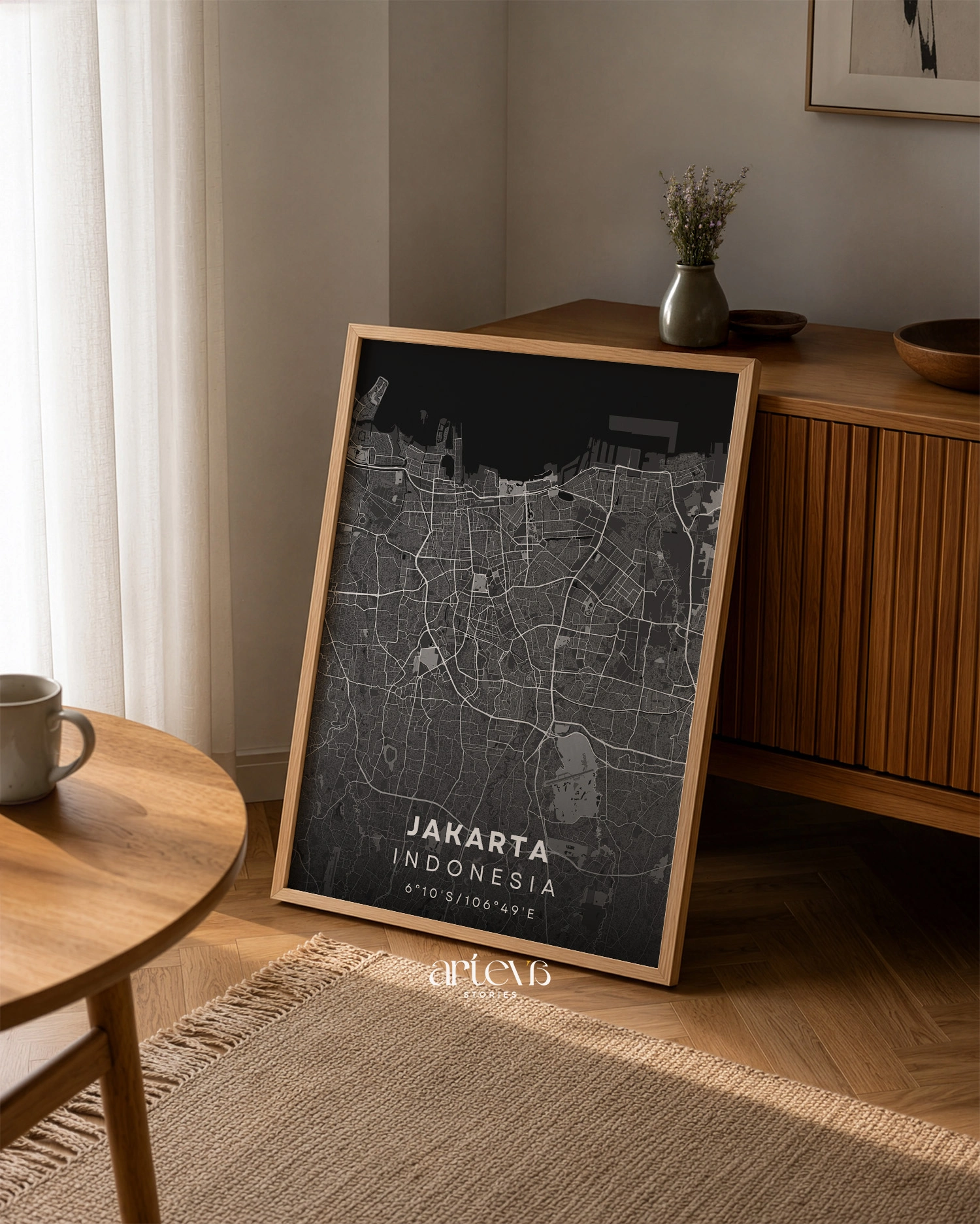 Jakarta (Indonesia) City Map Wall Art - Midnight Shadow - Gambar 6