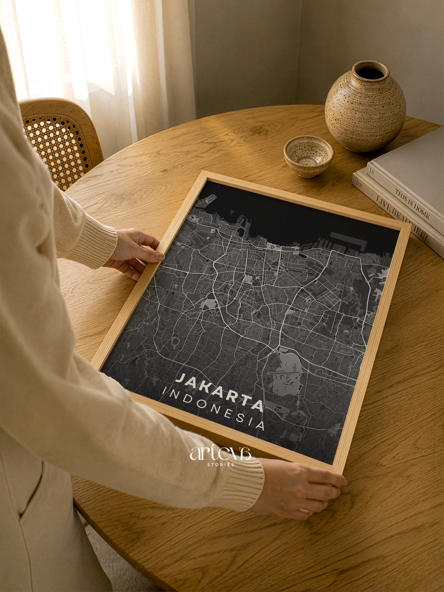 Jakarta (Indonesia) City Map Wall Art - Midnight Shadow - Gambar 8