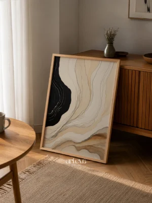 Abstract Wood Layered Whorls Wood 1 wall art with black and beige organic layered pattern