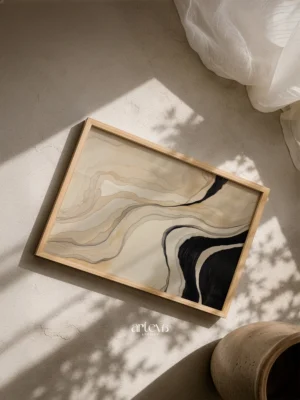 Abstract Wood Layered Whorls Wood 2 wall art with beige cream layers and black accents