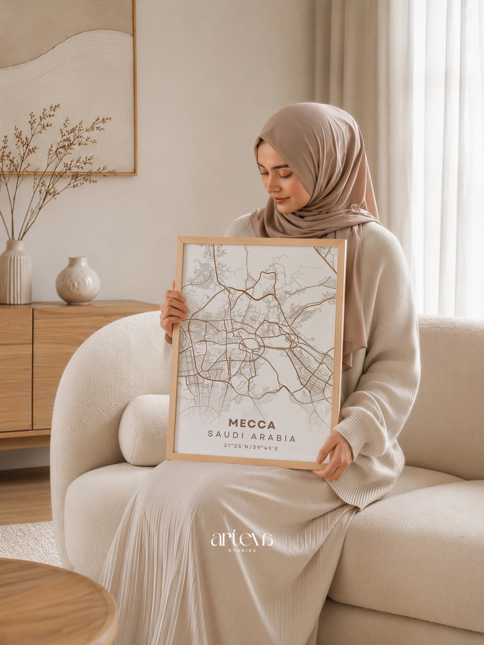 Mecca City Map Poster Saudi Arabia – Mocha Earth Minimalist Wall Art - Gambar 7
