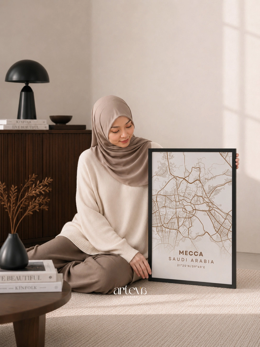 Mecca City Map Poster Saudi Arabia – Mocha Earth Minimalist Wall Art - Gambar 9