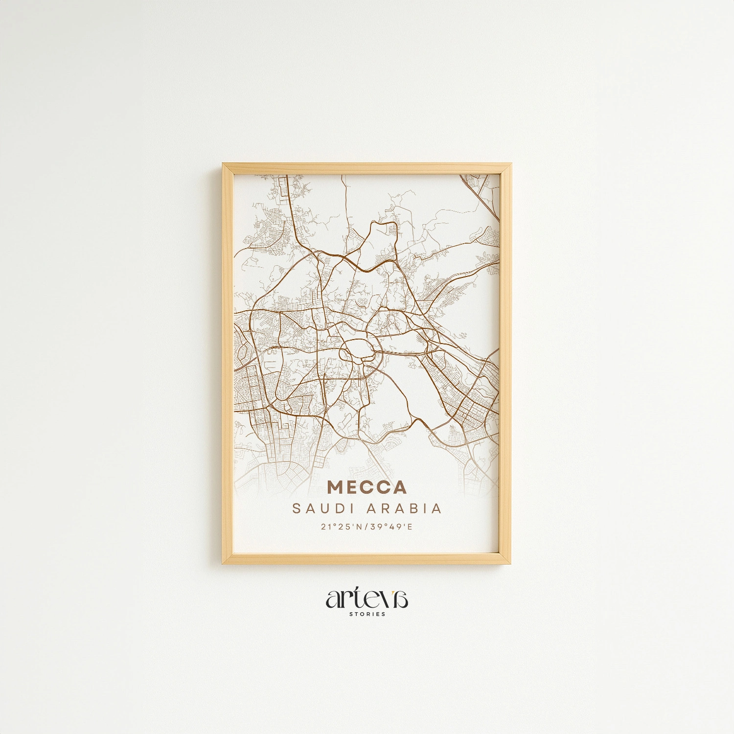Mecca City Map Poster Saudi Arabia – Mocha Earth Minimalist Wall Art - Gambar 11