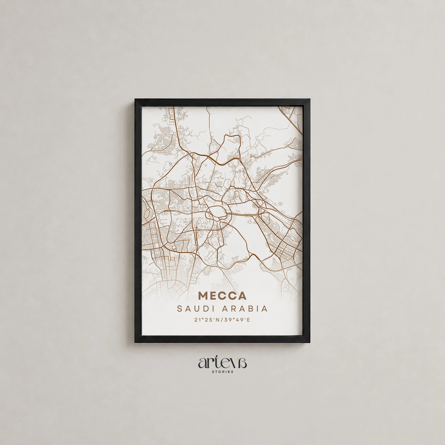 Mecca City Map Poster Saudi Arabia – Mocha Earth Minimalist Wall Art - Gambar 12