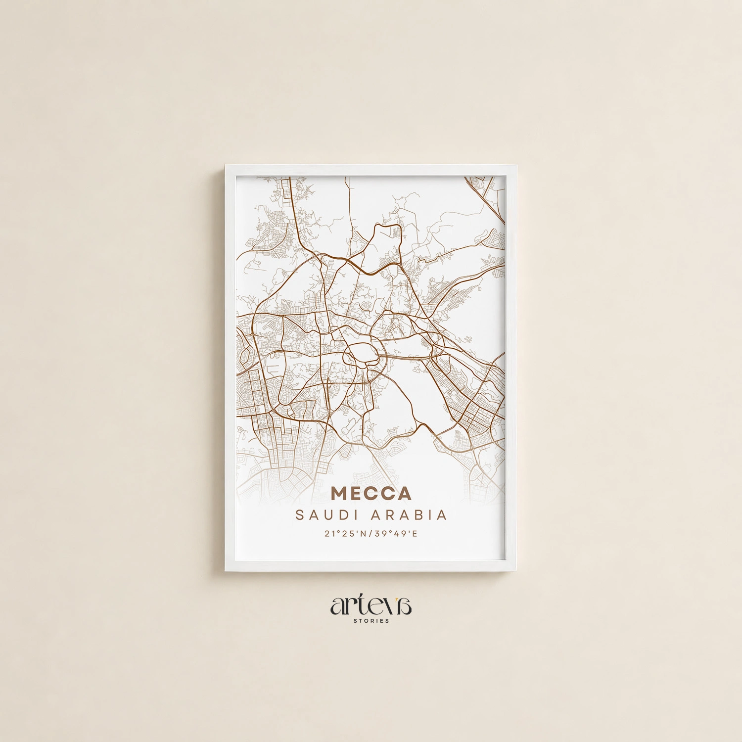 Mecca City Map Poster Saudi Arabia – Mocha Earth Minimalist Wall Art - Gambar 13