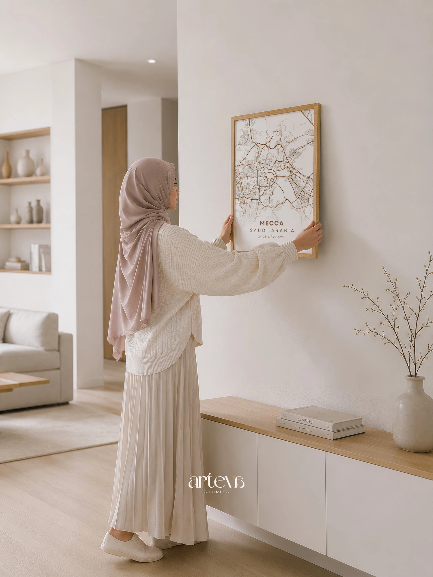 Mecca City Map Poster Saudi Arabia – Mocha Earth Minimalist Wall Art - Gambar 5