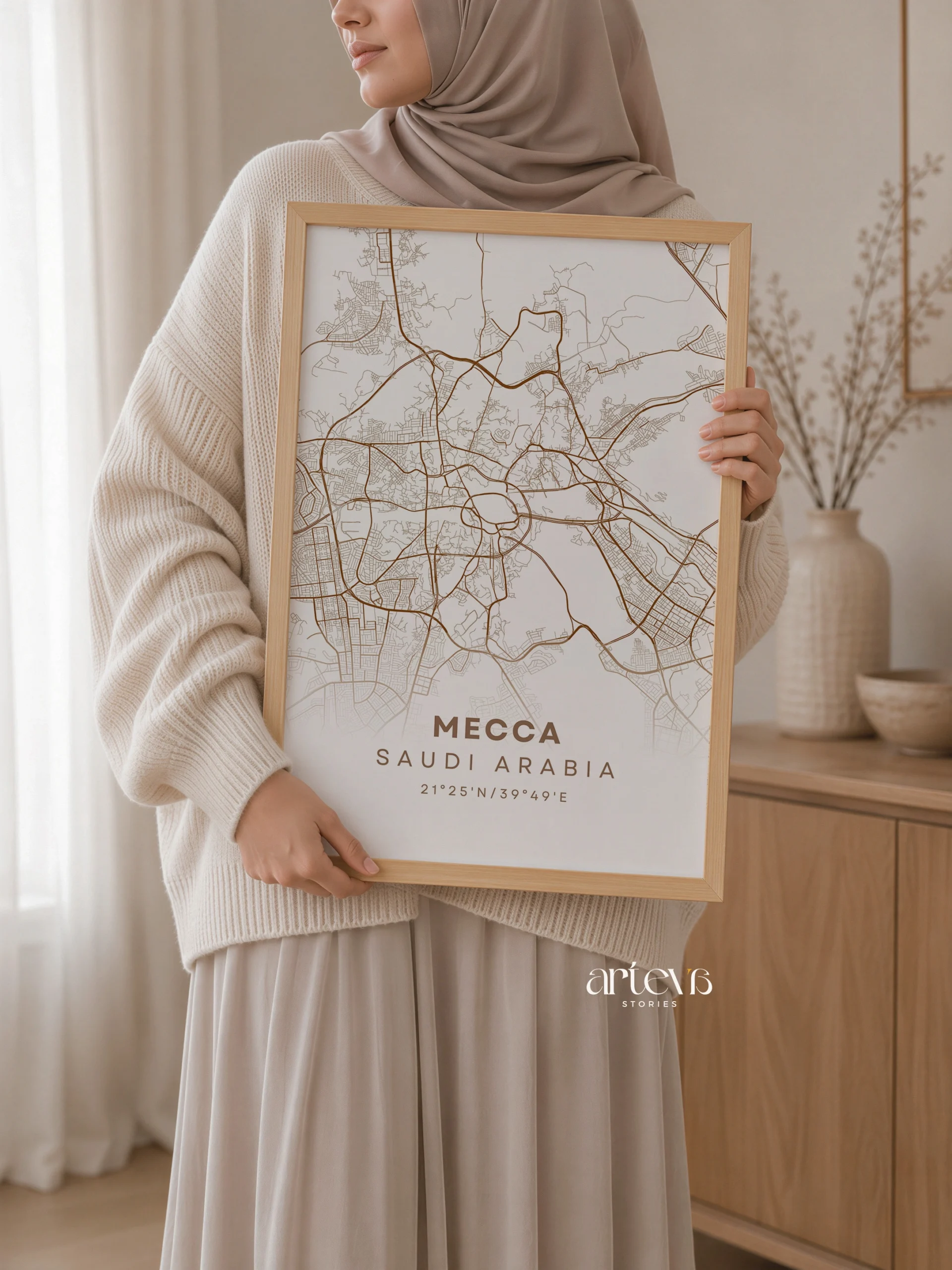 Mecca City Map Poster Saudi Arabia – Mocha Earth Minimalist Wall Art - Gambar 6