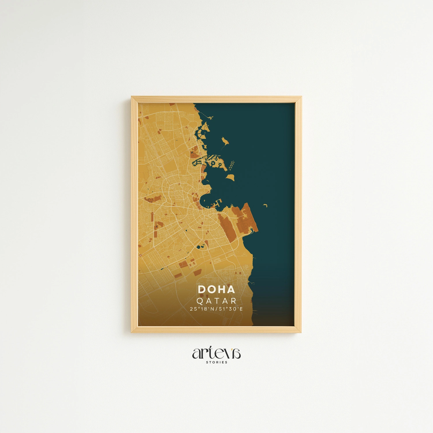 Doha City Map Poster Qatar – Desert Sand Minimalist Wall Art - Gambar 10