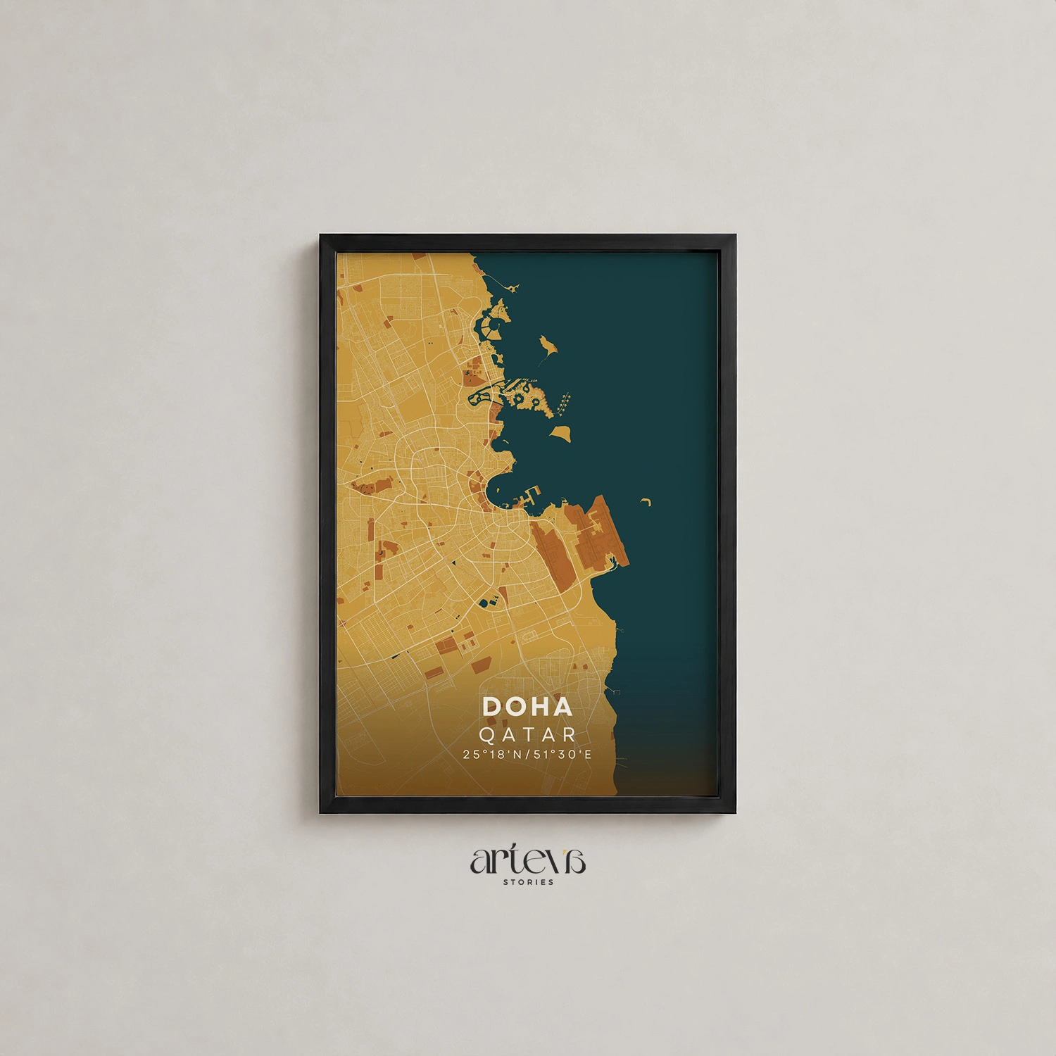 Doha City Map Poster Qatar – Desert Sand Minimalist Wall Art - Gambar 11