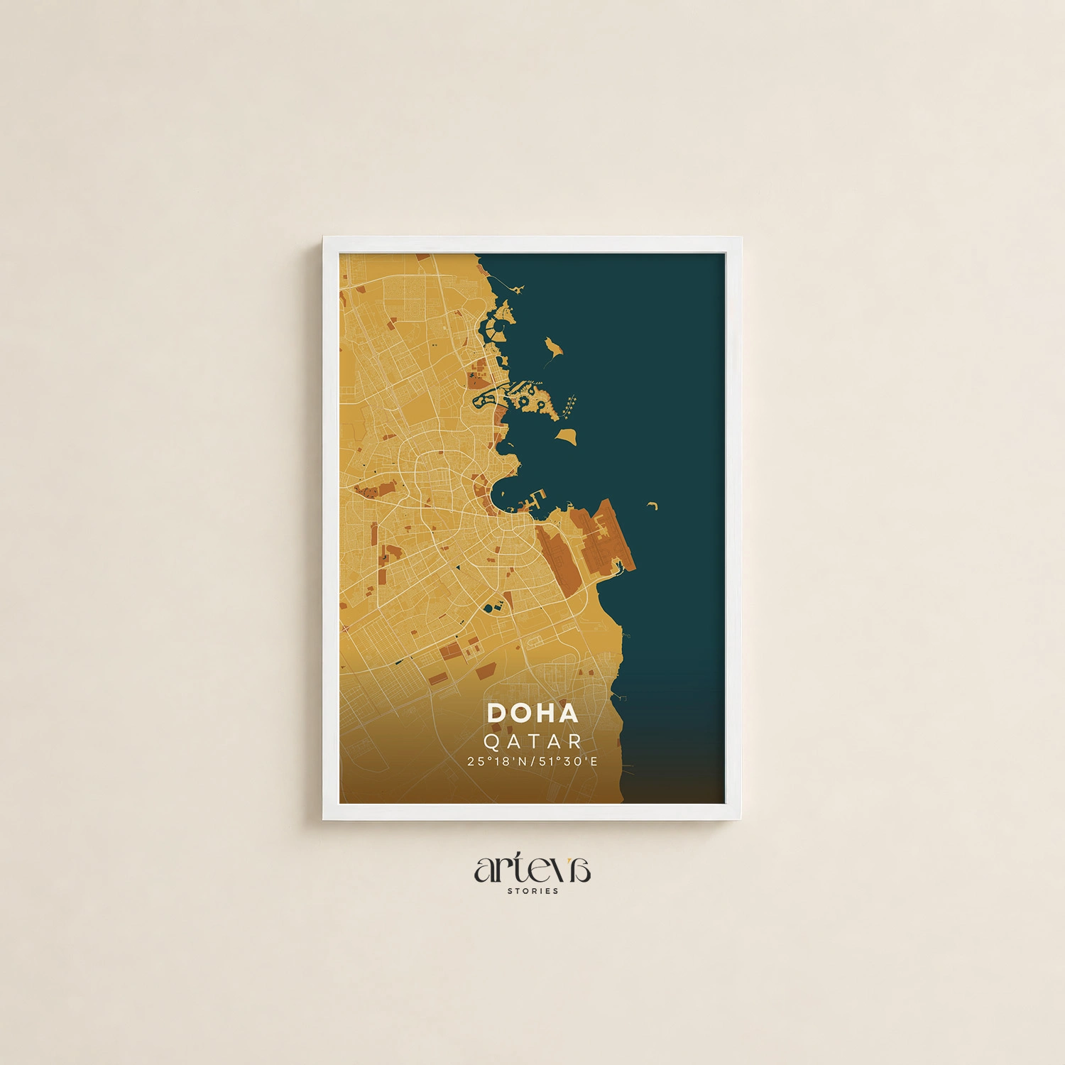 Doha City Map Poster Qatar – Desert Sand Minimalist Wall Art - Gambar 12