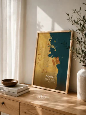 Doha City Map Poster Qatar tone Desert Sand – Arteva Stories