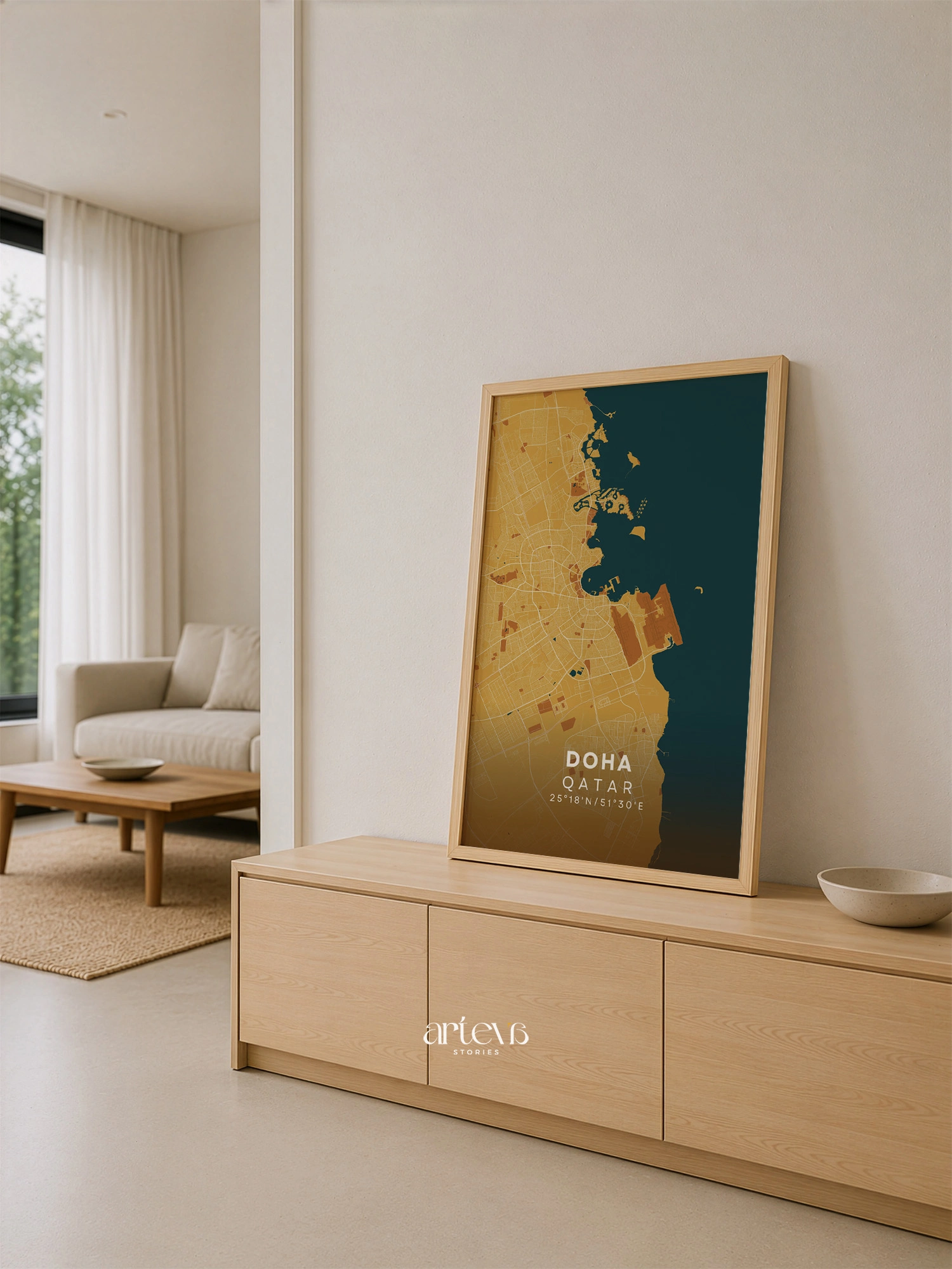 Doha City Map Poster Qatar – Desert Sand Minimalist Wall Art - Gambar 5