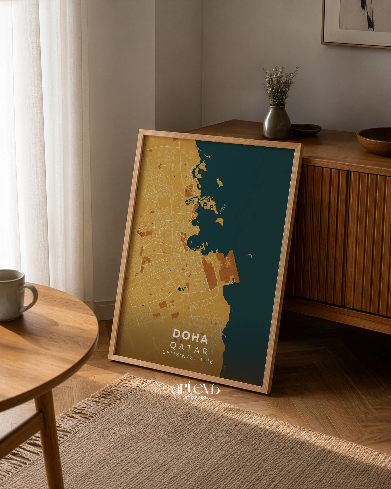Doha City Map Poster Qatar – Desert Sand Minimalist Wall Art - Gambar 6