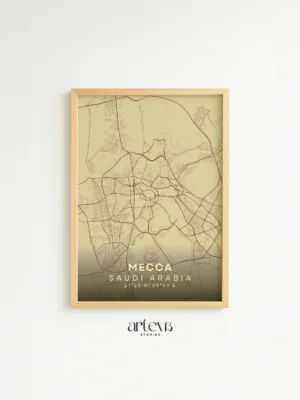 Mecca City Map Poster Saudi Arabia tone Aqua Beige – Arteva Stories
