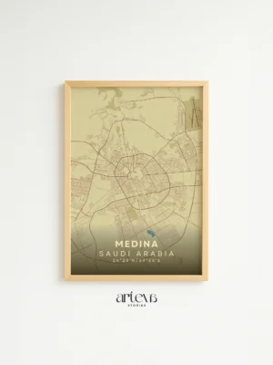 Medina City Map Poster Saudi Arabia tone Aqua Beige – Arteva Stories
