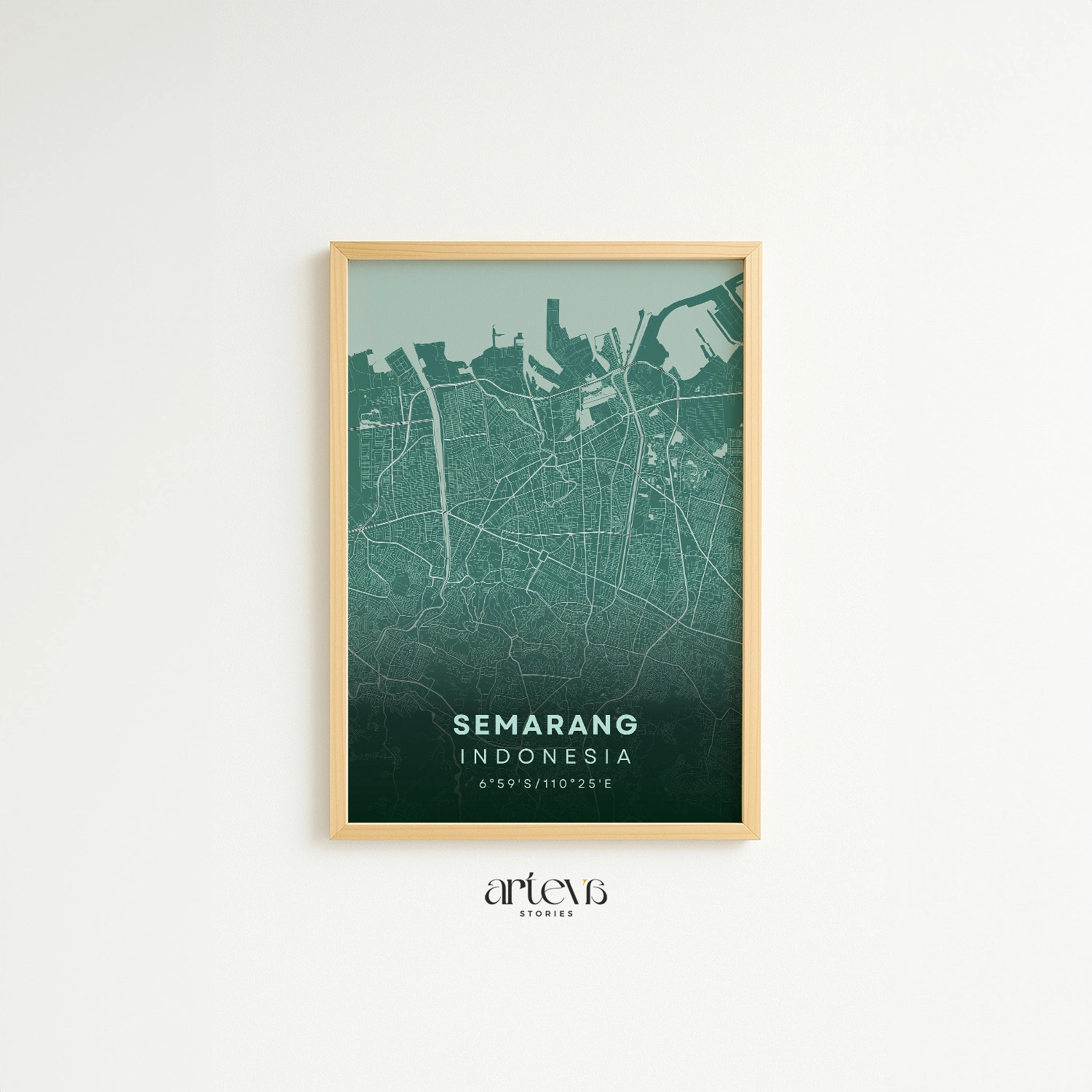 Semarang City Map Poster Indonesia tone Emerald Breeze – Arteva Stories