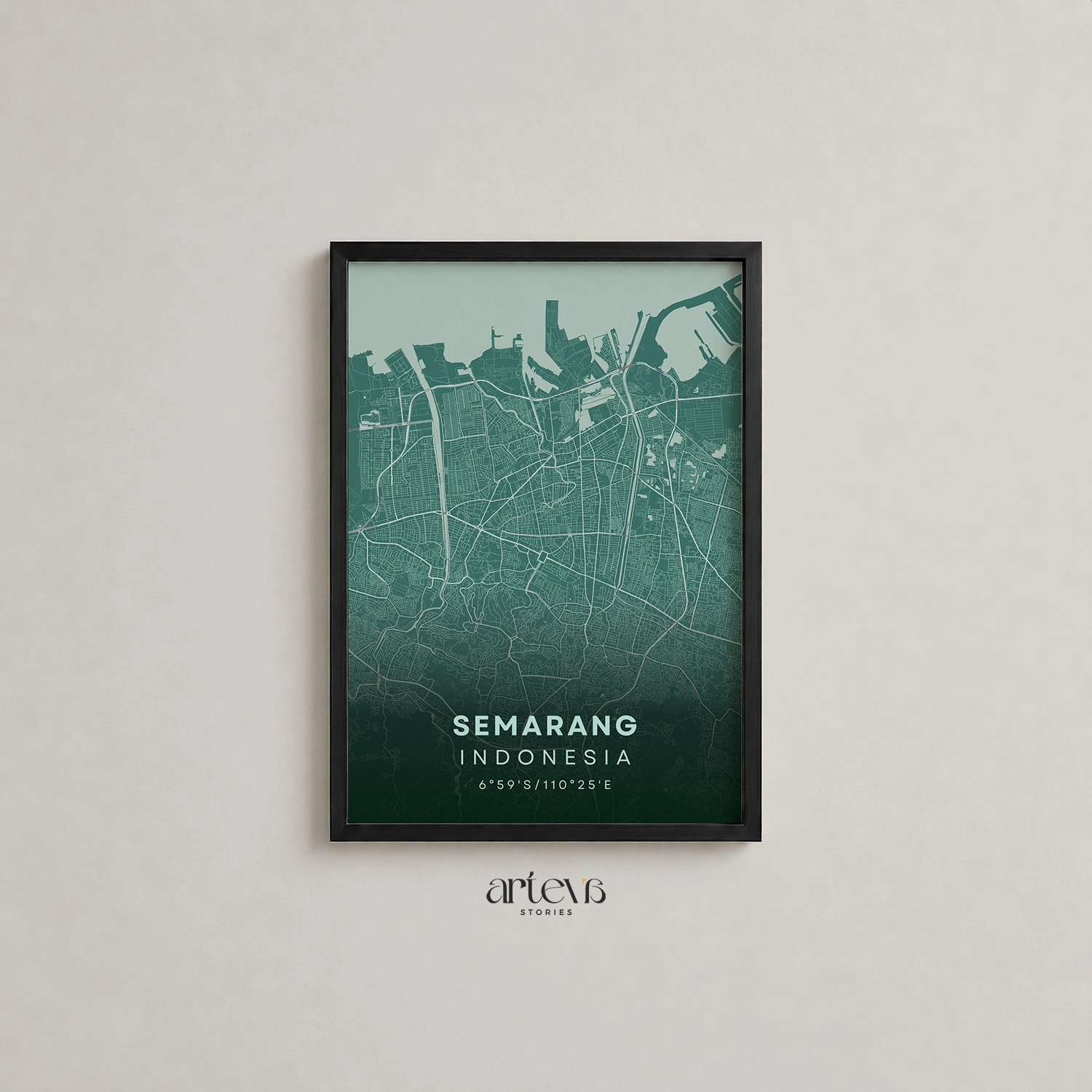 Semarang City Map Poster Indonesia - Emerald Breeze Minimalist Wall Art - Gambar 12
