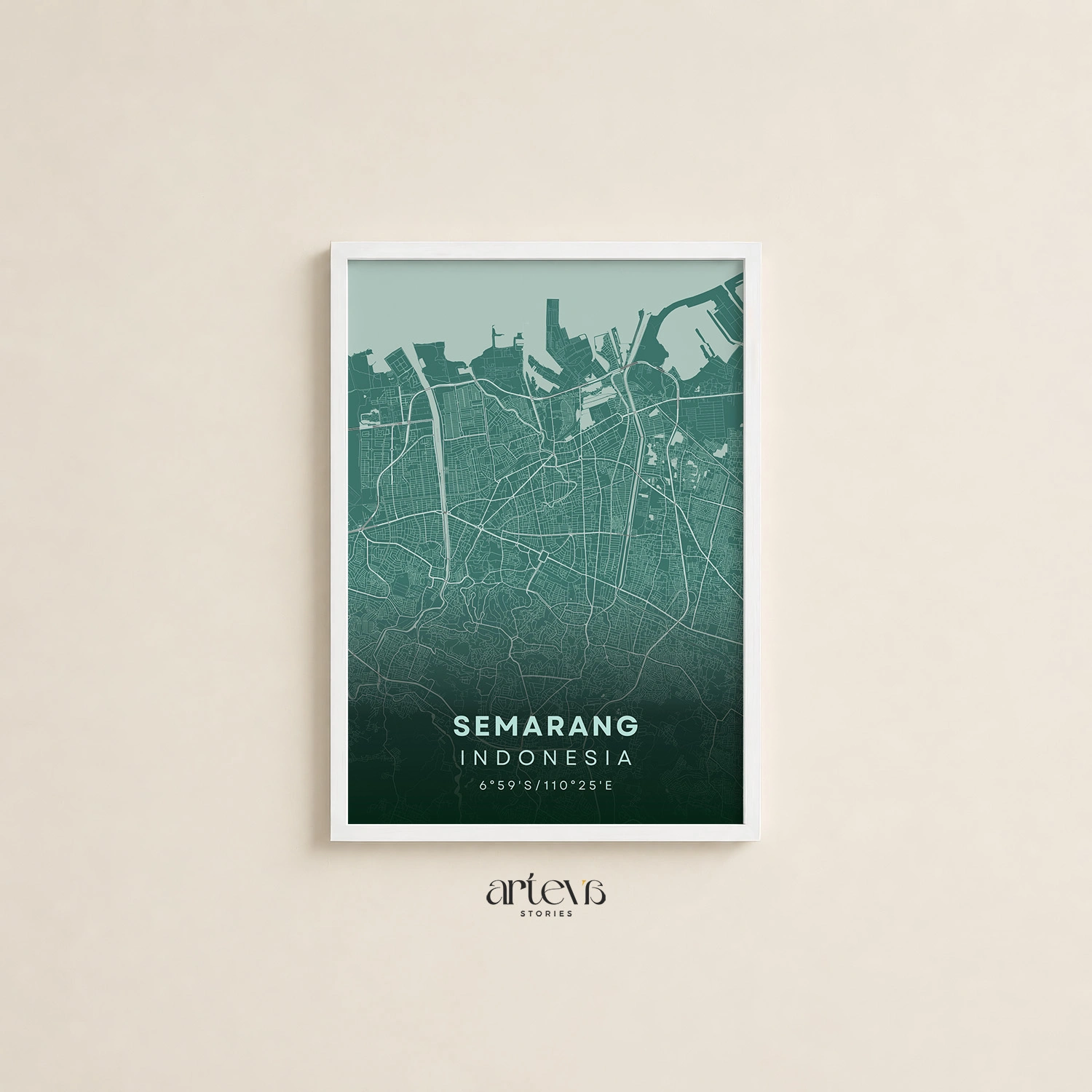 Semarang City Map Poster Indonesia - Emerald Breeze Minimalist Wall Art - Gambar 11