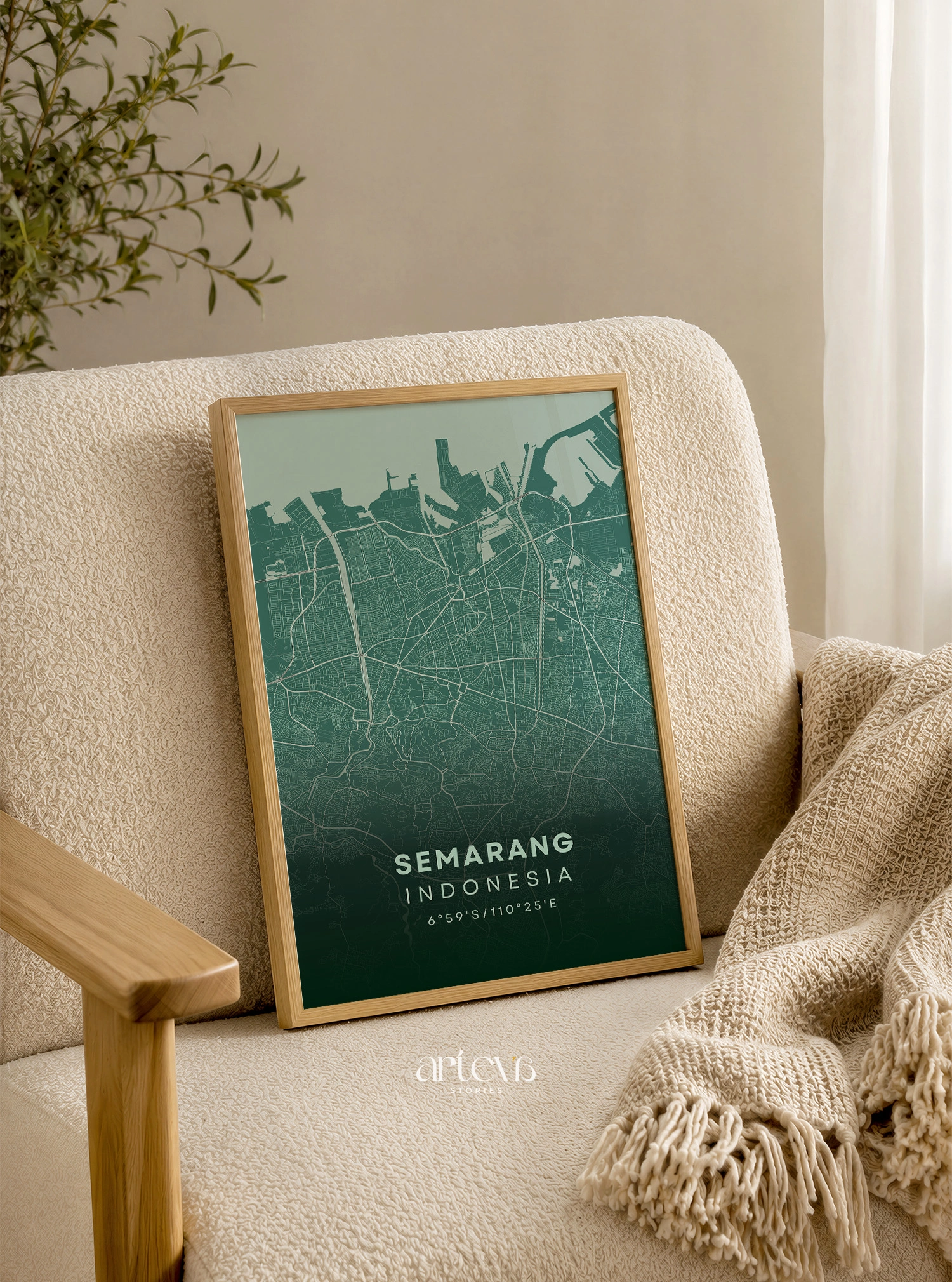 Semarang City Map Poster Indonesia - Emerald Breeze Minimalist Wall Art - Gambar 4
