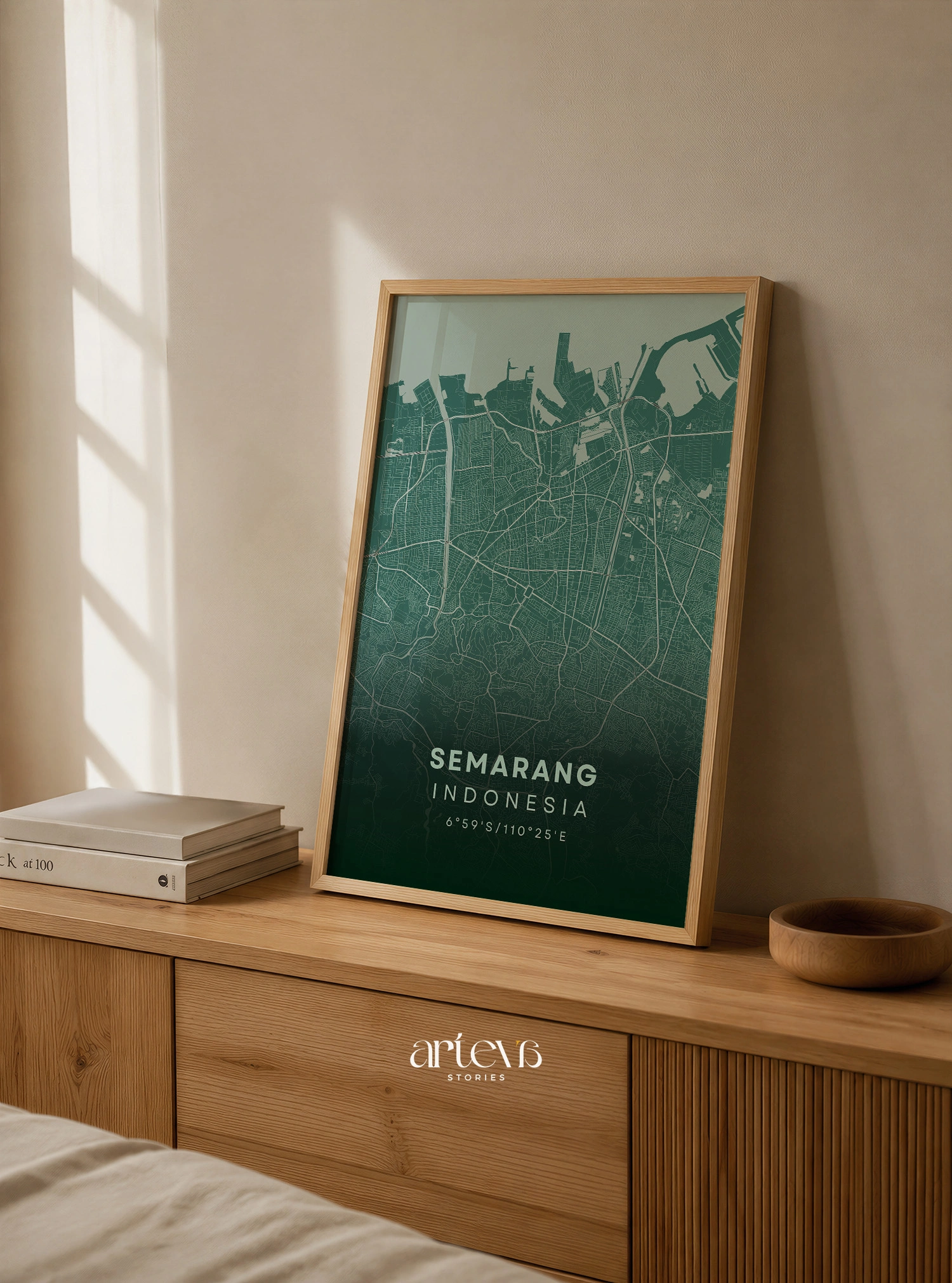 Semarang City Map Poster Indonesia - Emerald Breeze Minimalist Wall Art - Gambar 5