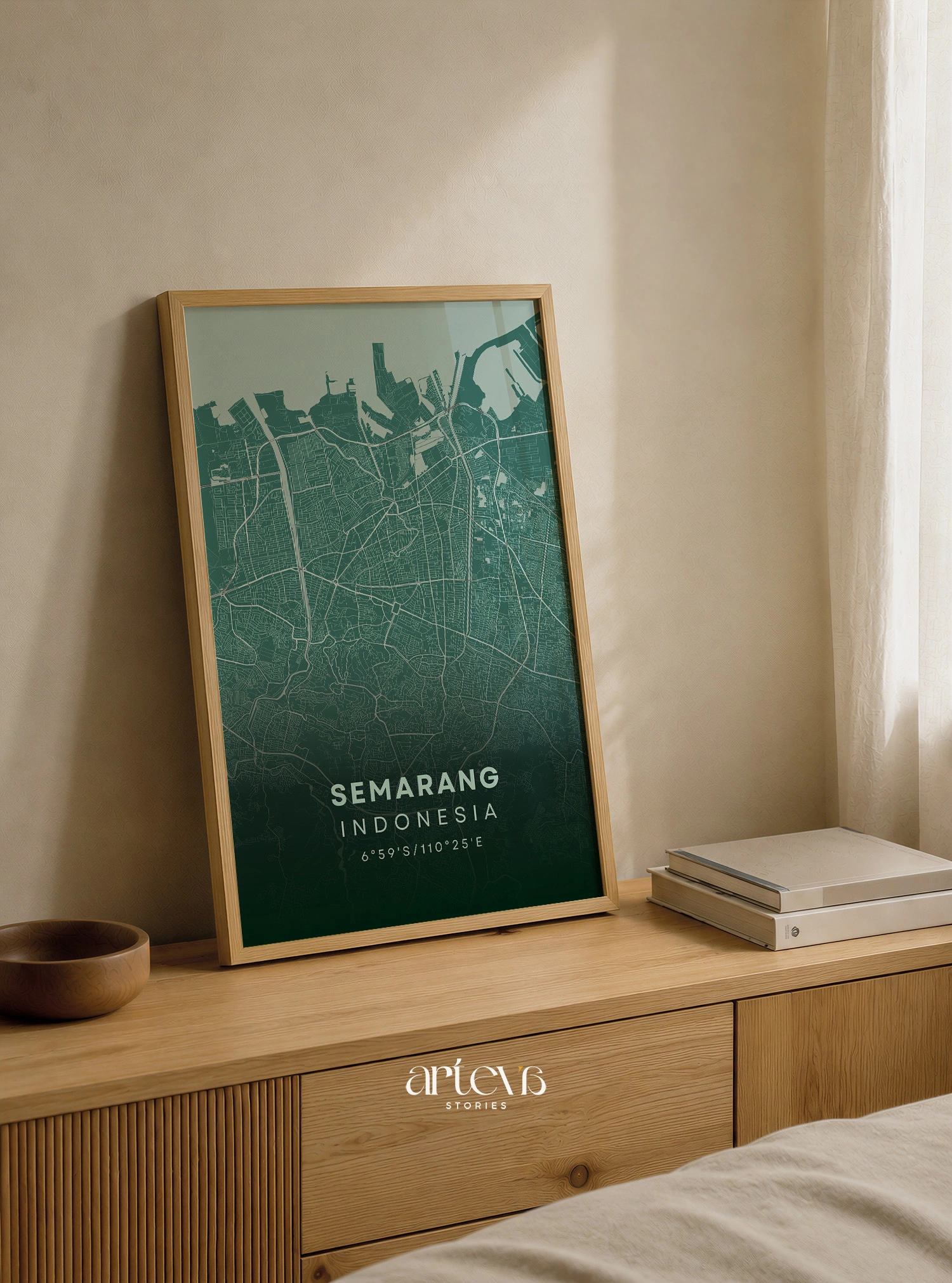 Semarang City Map Poster Indonesia - Emerald Breeze Minimalist Wall Art - Gambar 6
