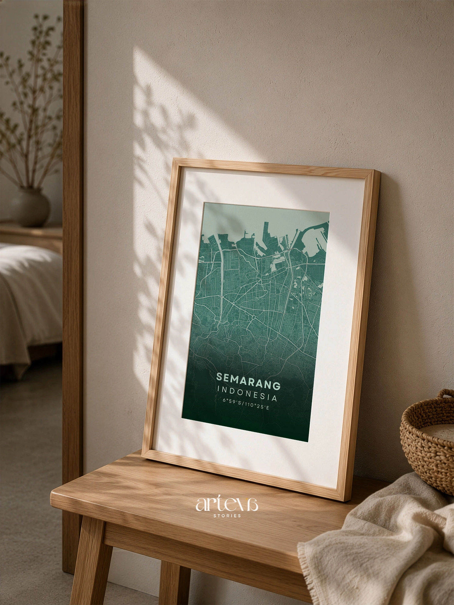 Semarang City Map Poster Indonesia - Emerald Breeze Minimalist Wall Art - Gambar 7