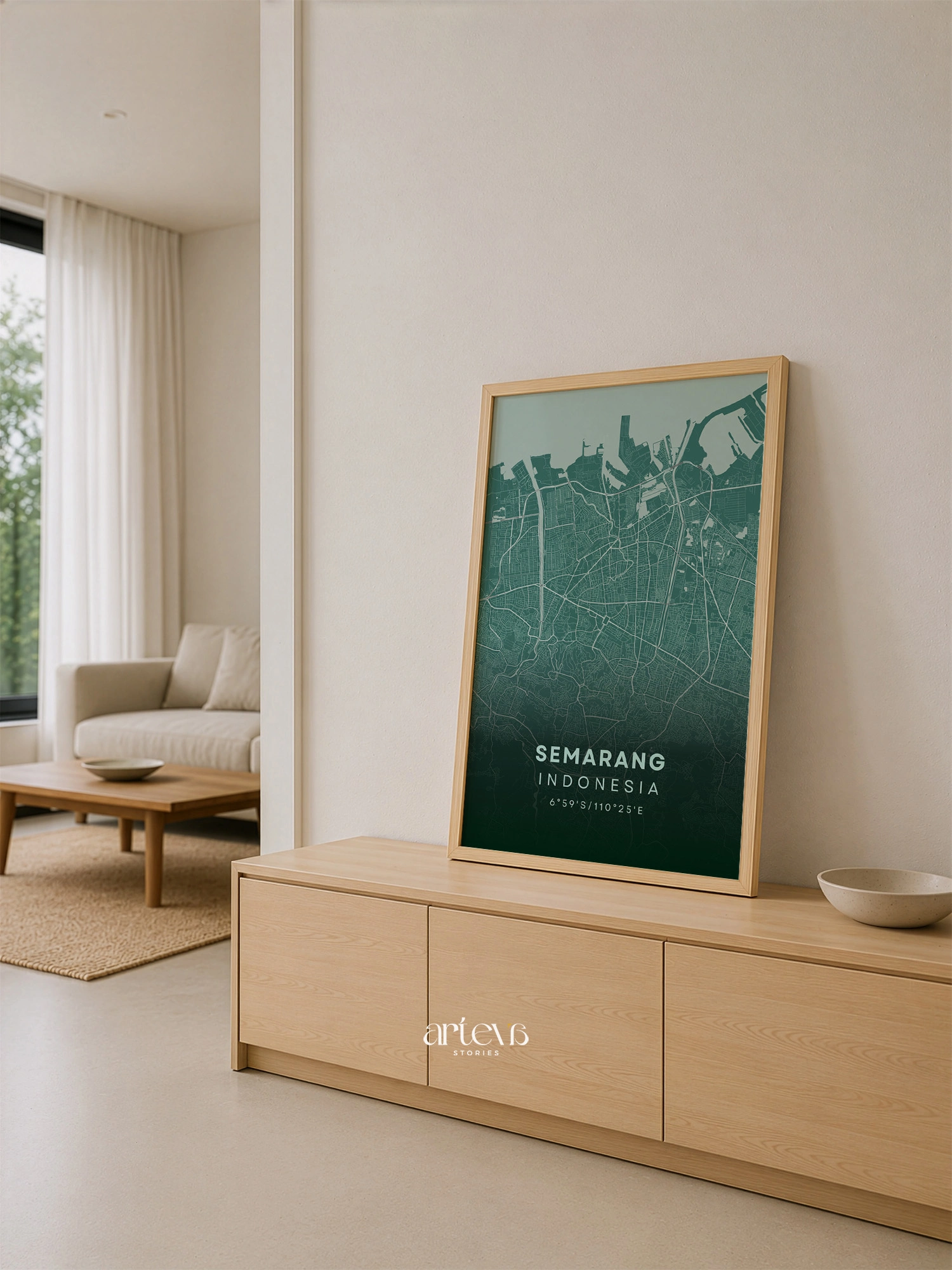 Semarang City Map Poster Indonesia - Emerald Breeze Minimalist Wall Art - Gambar 8