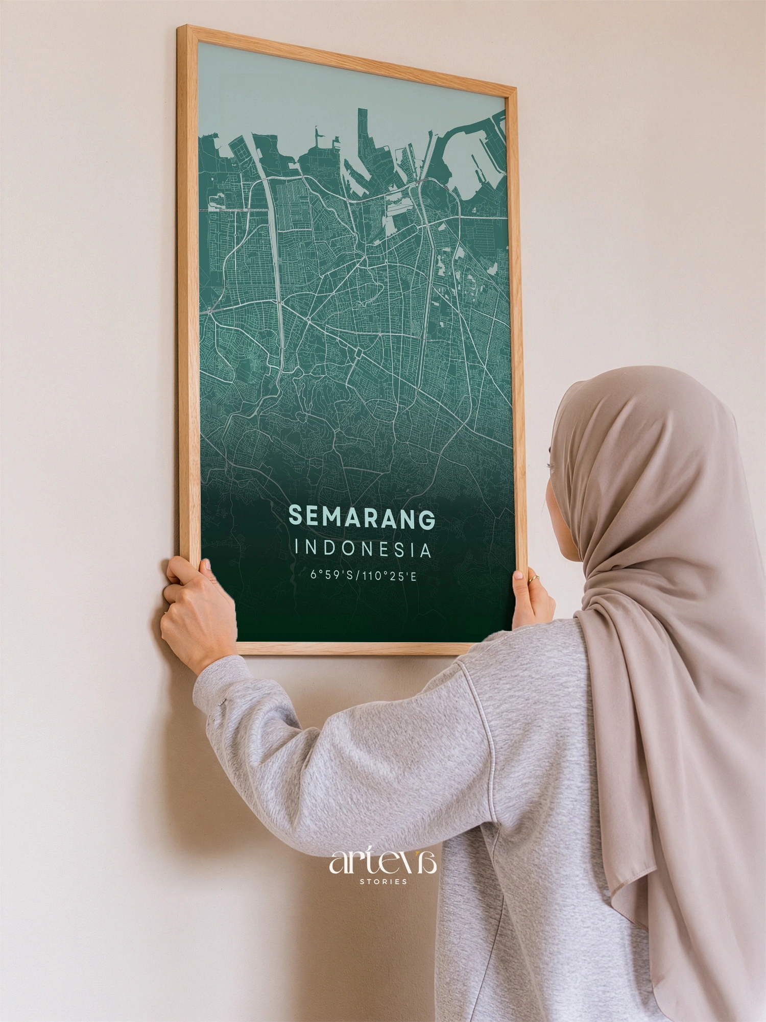 Semarang City Map Poster Indonesia - Emerald Breeze Minimalist Wall Art - Gambar 9