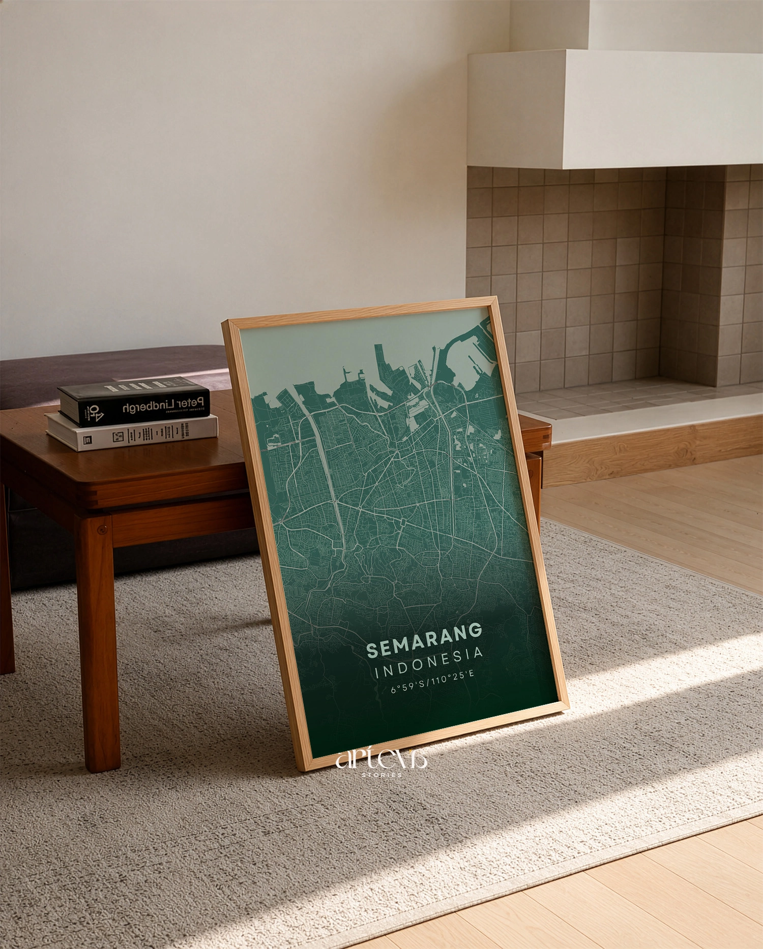 Semarang City Map Poster Indonesia - Emerald Breeze Minimalist Wall Art - Gambar 2